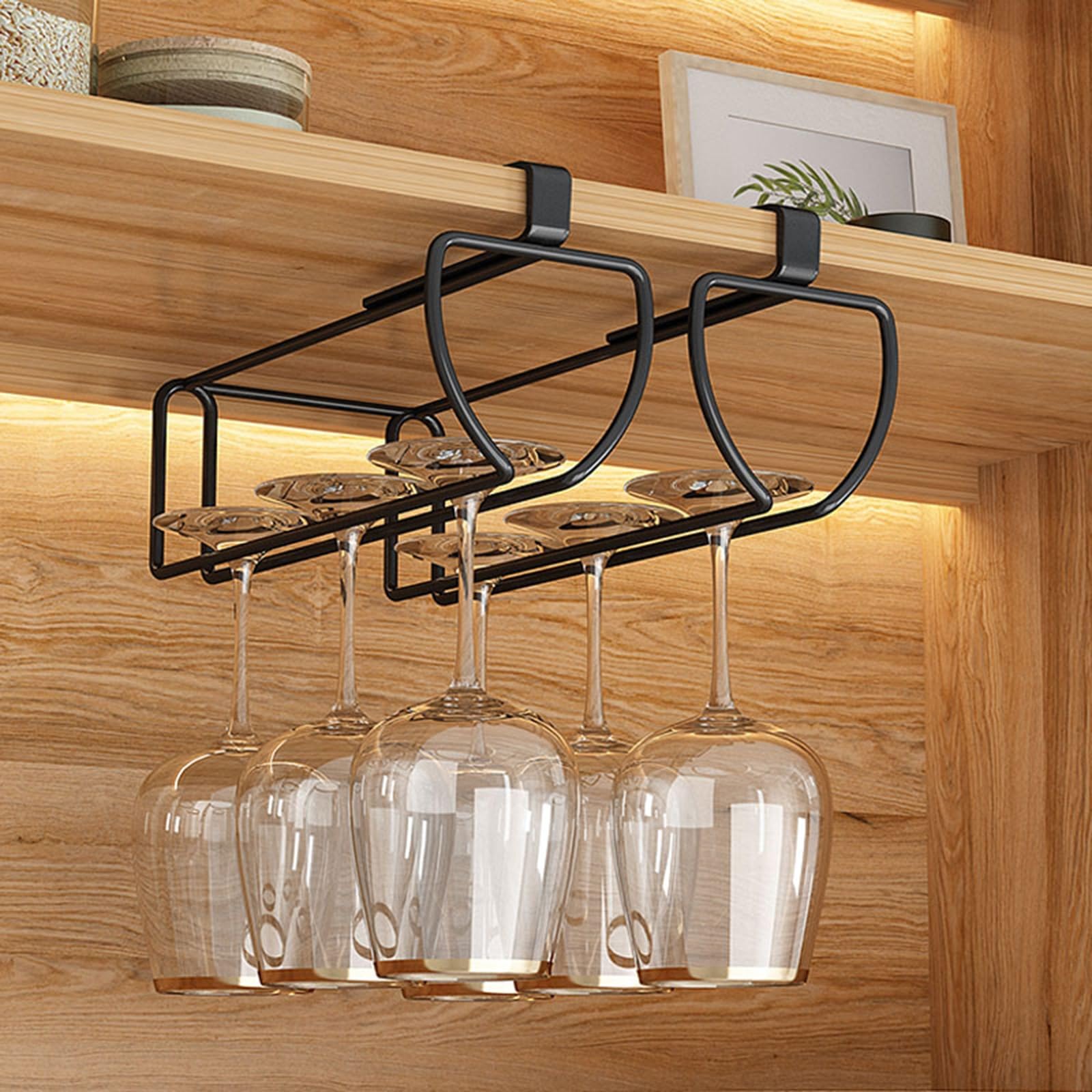 Soporte para Copas de Vino bajo Estante: no Requiere perforación. Soporte Resistente para Copas de Vino Tinto, champán y cócteles. Solución de Almacenamiento de Copas de