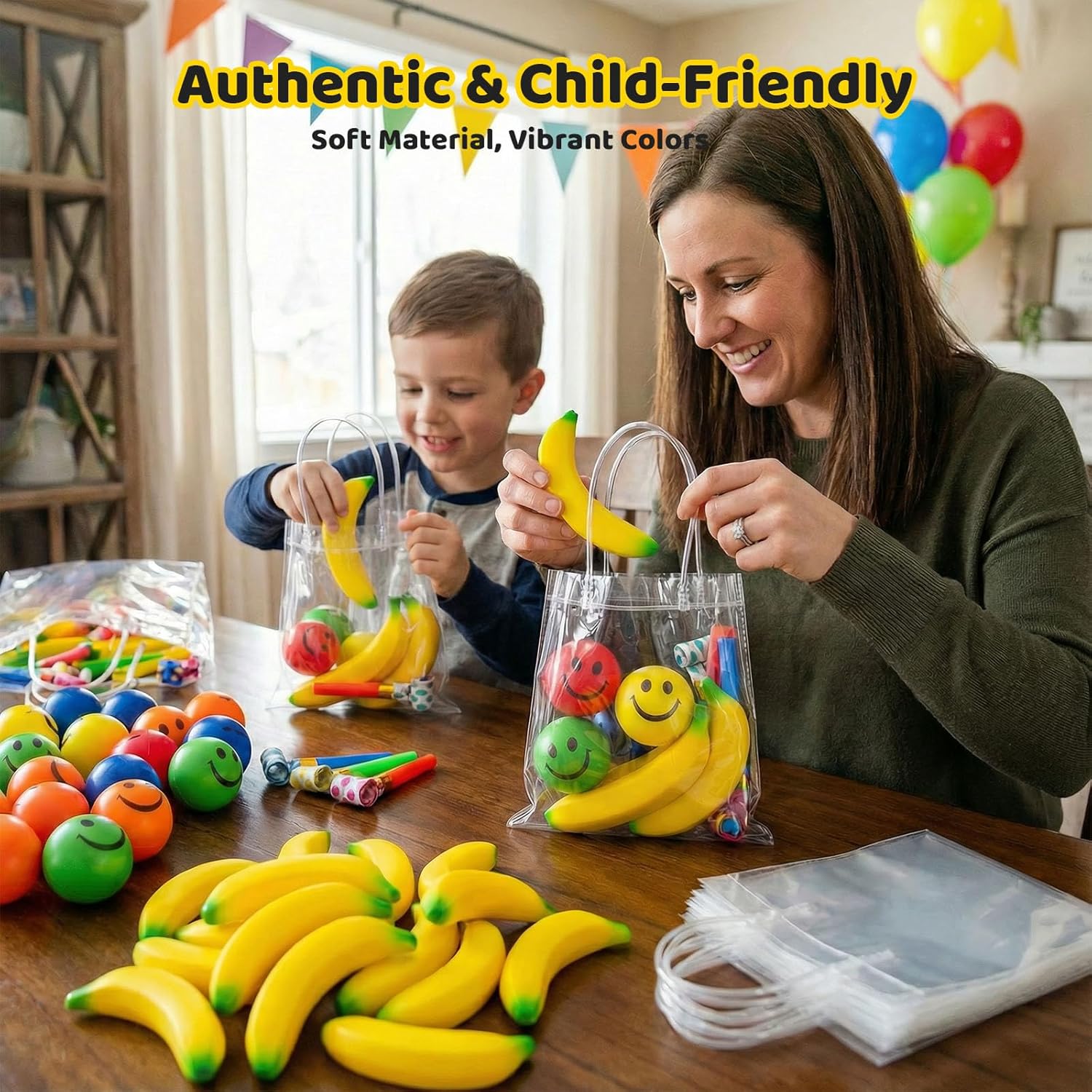 LovesTown 15PCS Banana Stress Toys, Banana Fidget Mini Squeeze Toys for Kids Party Favors