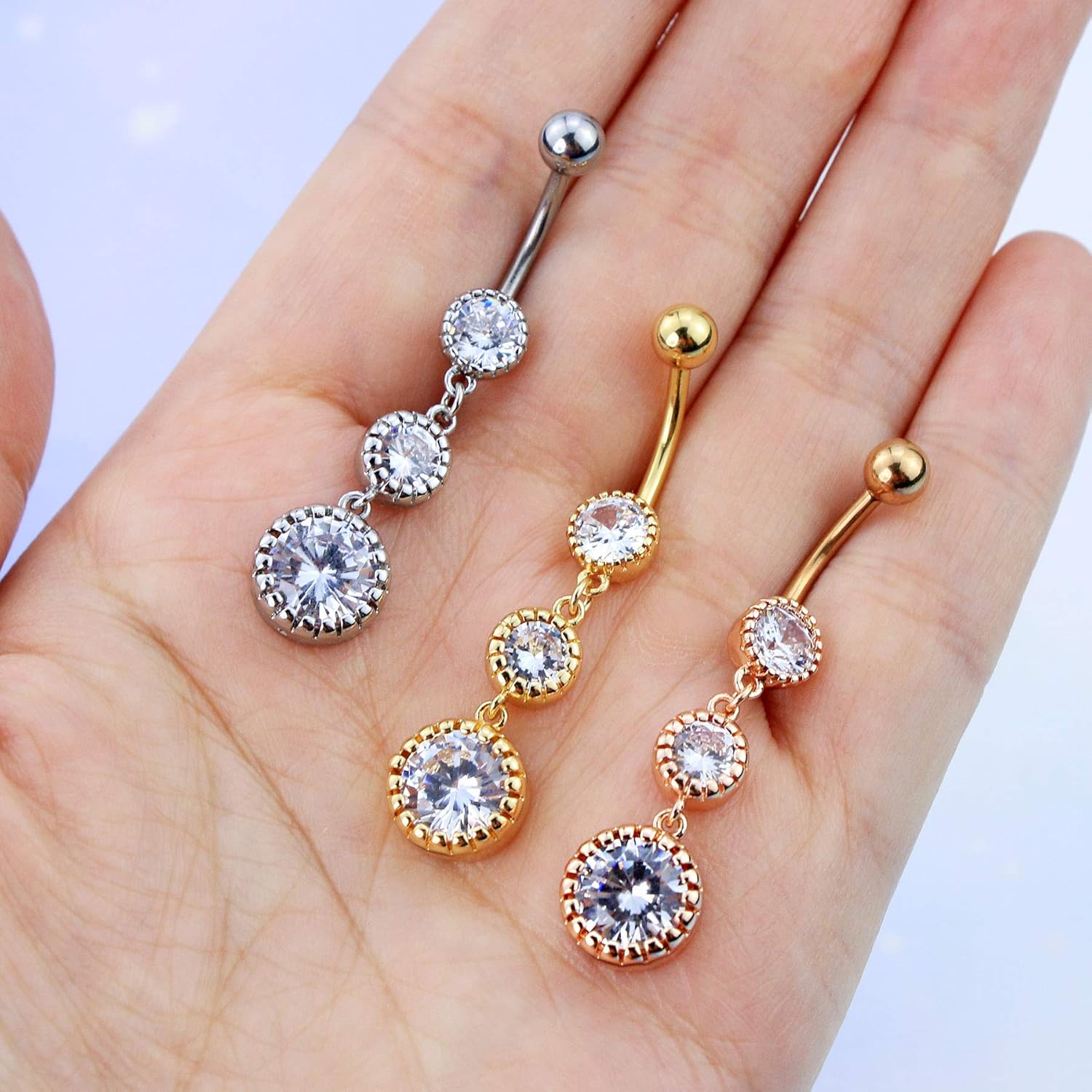 COCHARM Dangling Belly Button Rings Gold 14g Belly Piercing Dangly Navel Rings Silver Rose Gold Dangle Navel Piercing Jewelry - Image 4