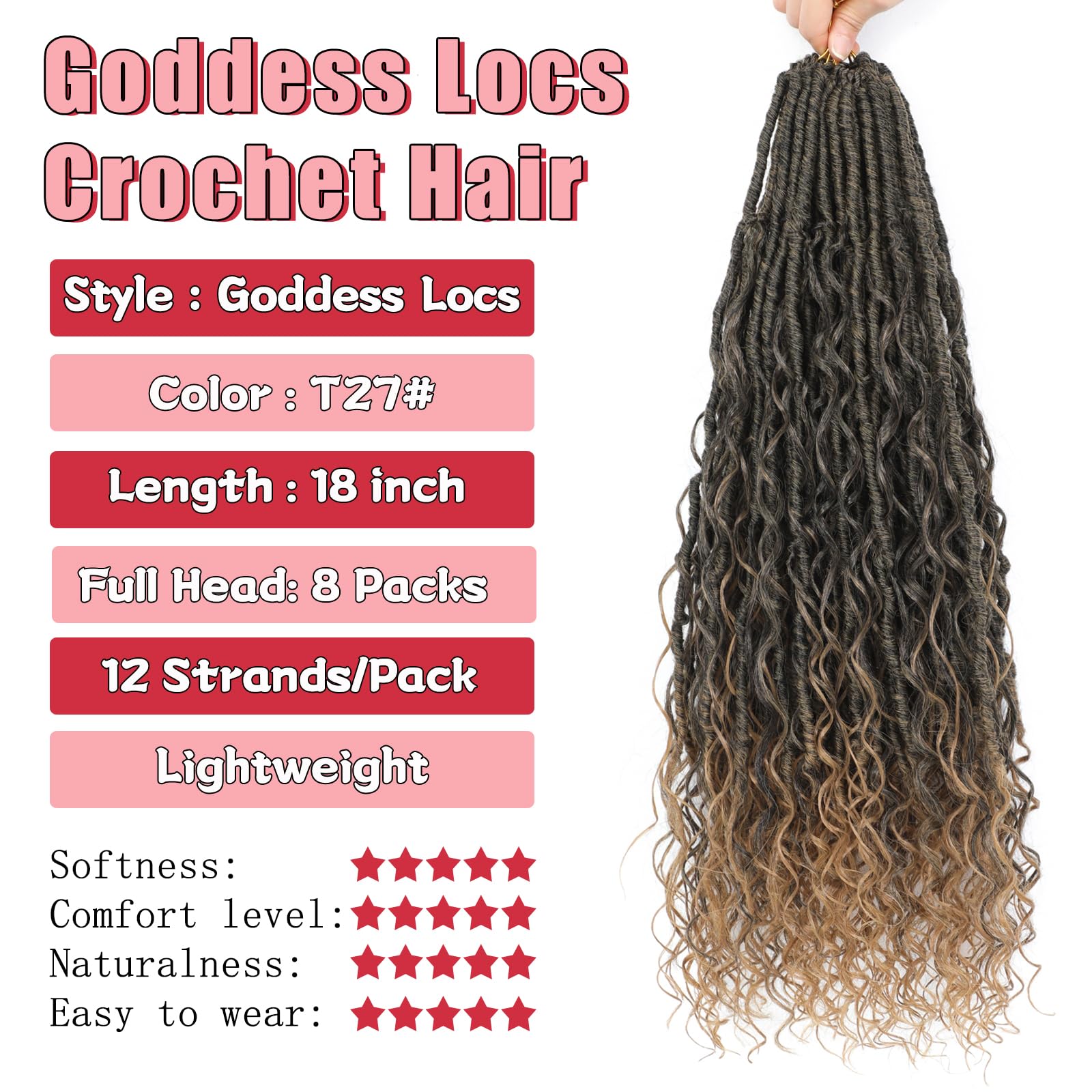 XIIMENALU Boho Faux Locs Crochet Hair 8 Packs Goddess Soft Locs with Curly Ends Pre-Looped Bohemian River Locs Crochet Hair Extensions for Black Women (T27# - Image 2
