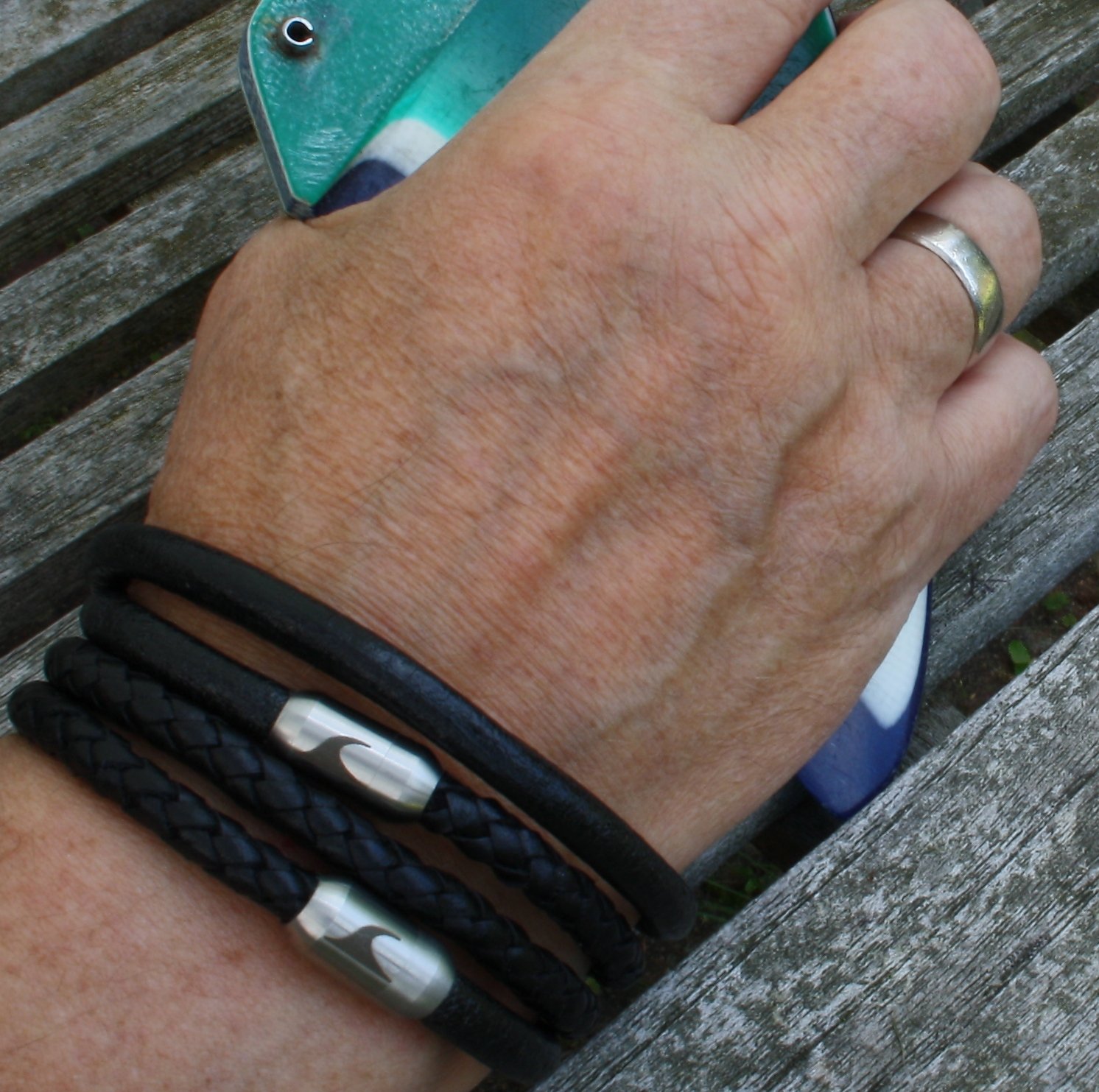 Echt Leder-Armband Malibu RG Schwarz Männer Herren