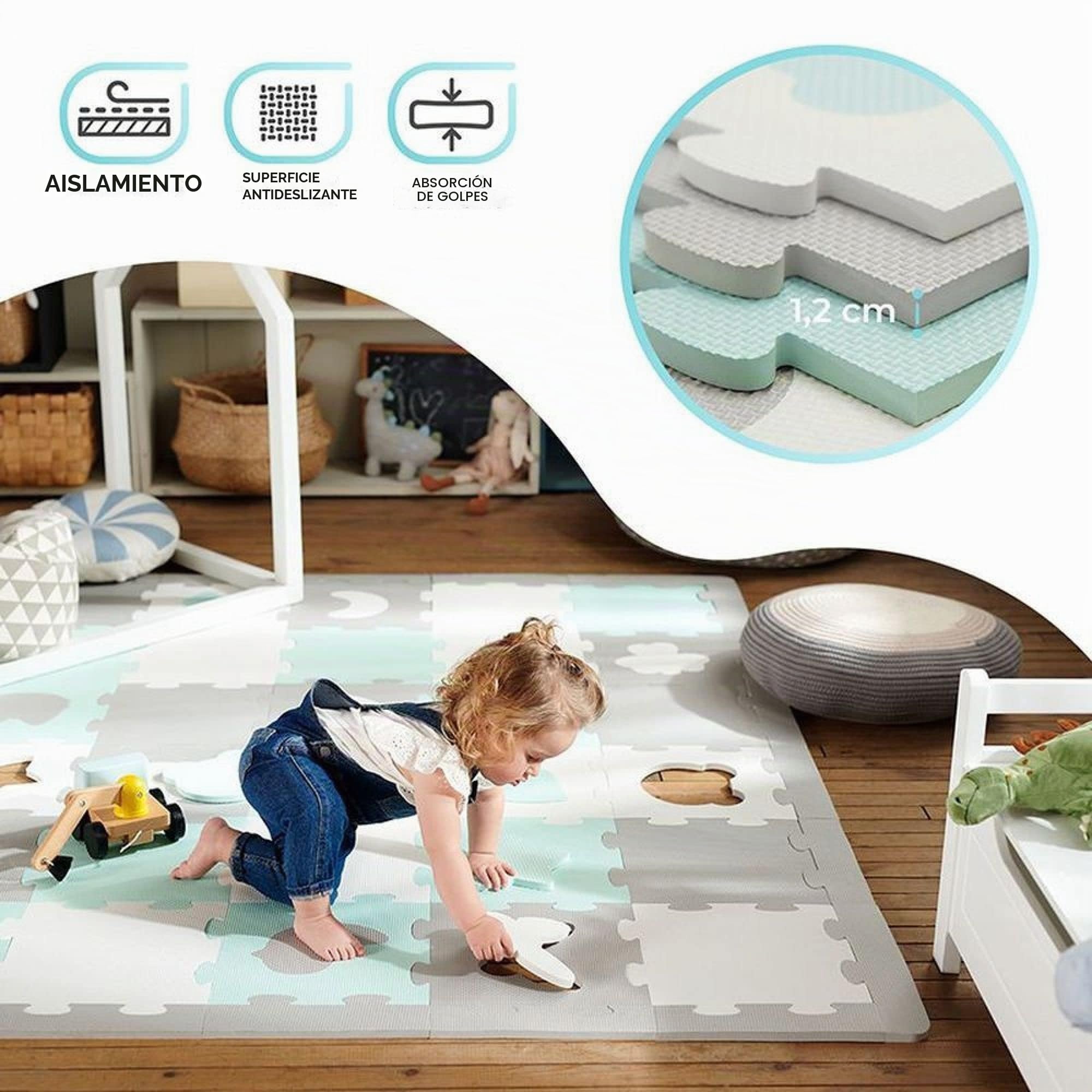 Kinderkraft Manta Juegos Bebé, Alfombra Puzzle de Espuma, para Niños, LUNO Shapes, Amarillo 1