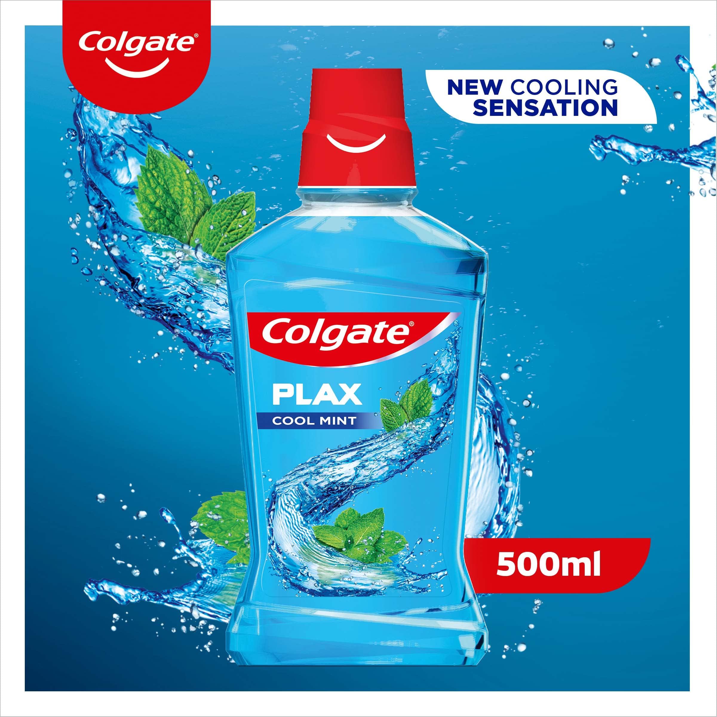 Colgate Plax - Enjuague bucal Cool Mint con protección de placa 24/7*, enjuague bucal sin alcohol** con flúor, enjuague bucal vegano, paquete múltiple, paquete de 4, botellas de 500 ml