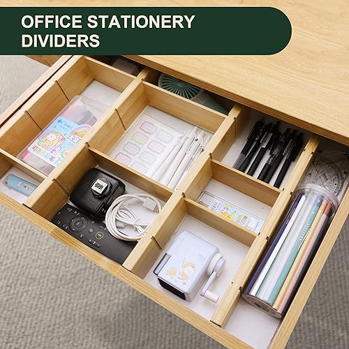 Miniatura 9 de Utoplike Divisor de cajones de cocina con insertos, organizador de cajones de bambú ajustable, 4 piezas de organización grande de cajones de madera