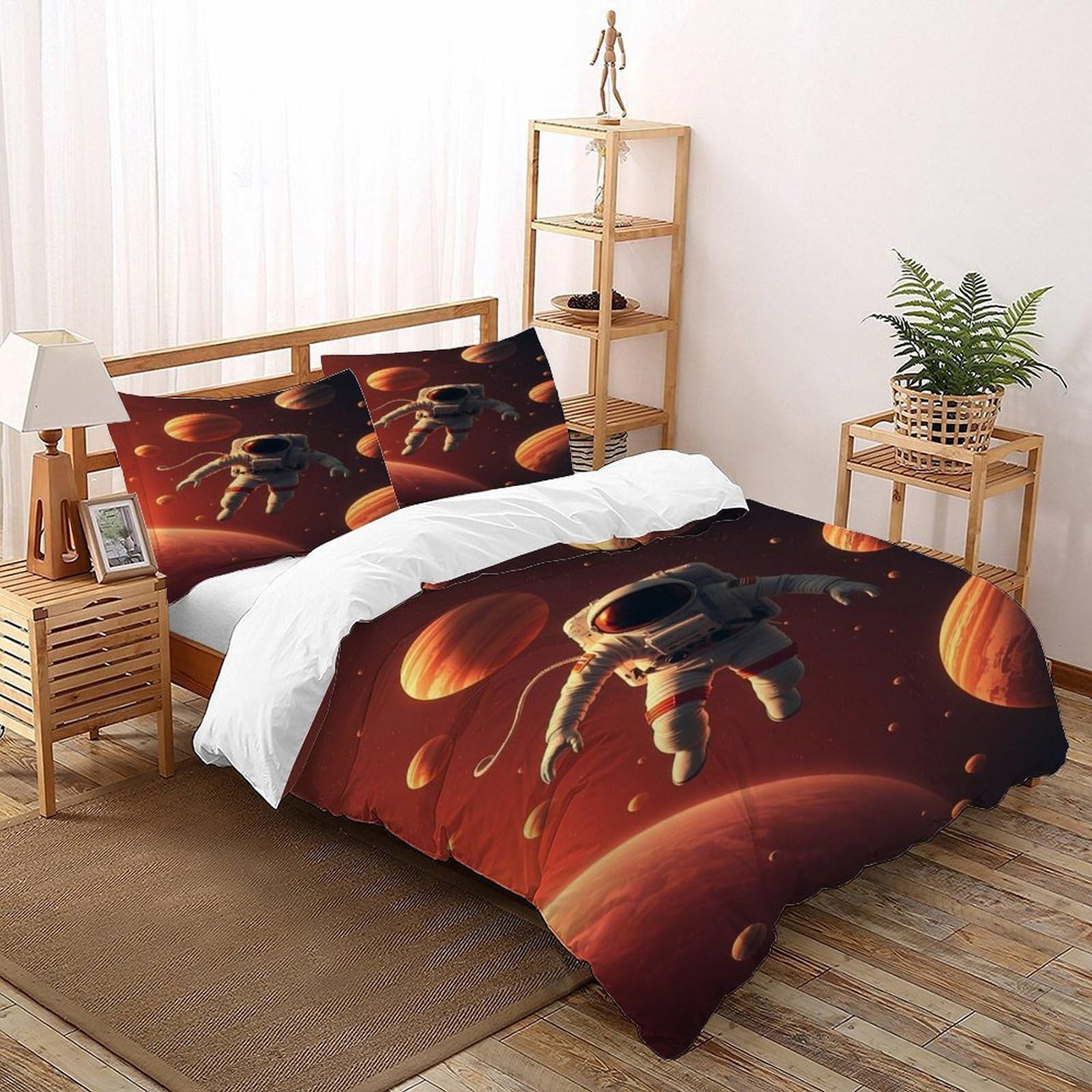 Housse de couette astronaute ciel étoilé 3 pièces couvre-lit microfibre 260x220cm