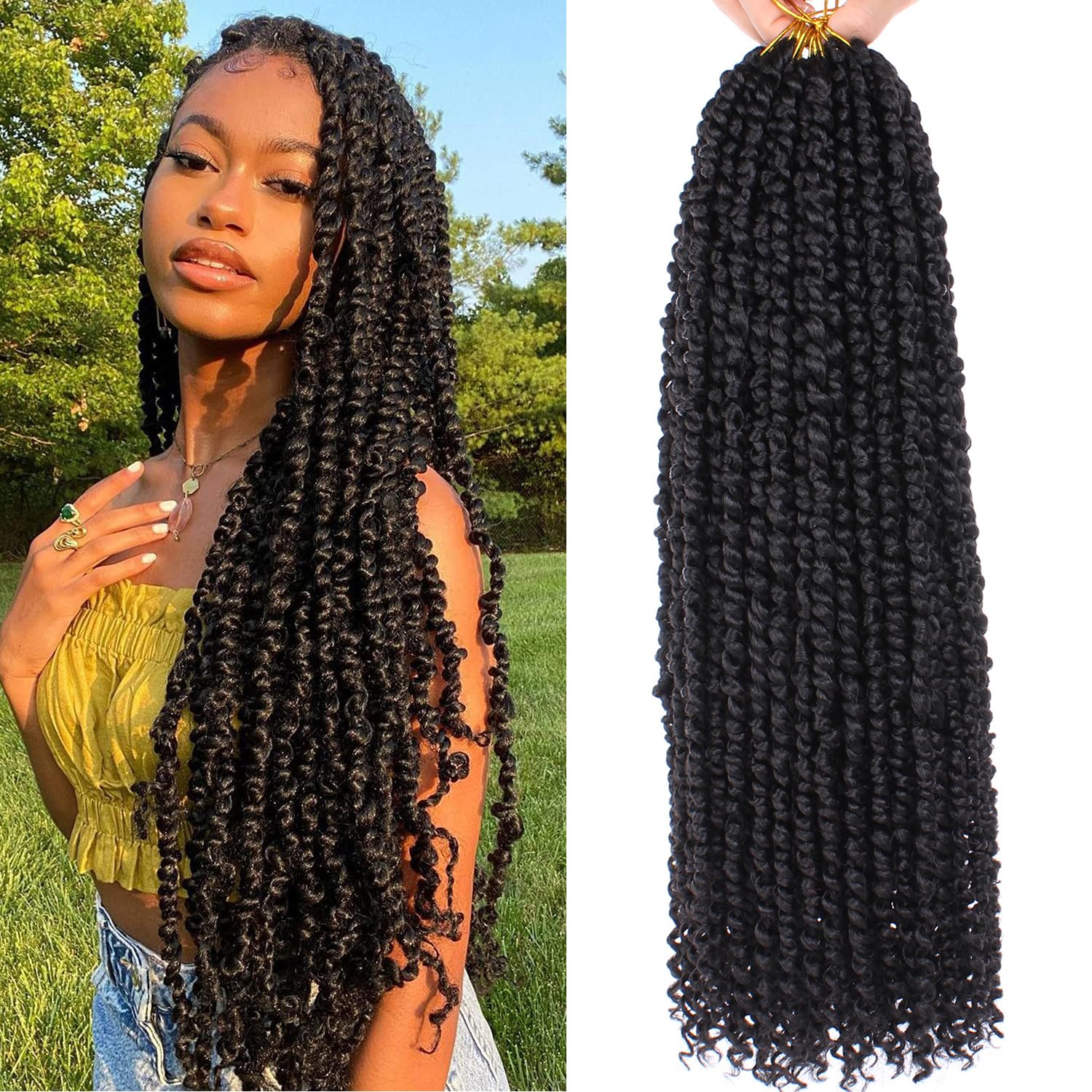 Mscat 8 Packs 22 Inch Pre-twisted Passion Twist Crochet Hair Natural Black Pre-looped Crochet Braids Hair Extension (8packs, 1B#)