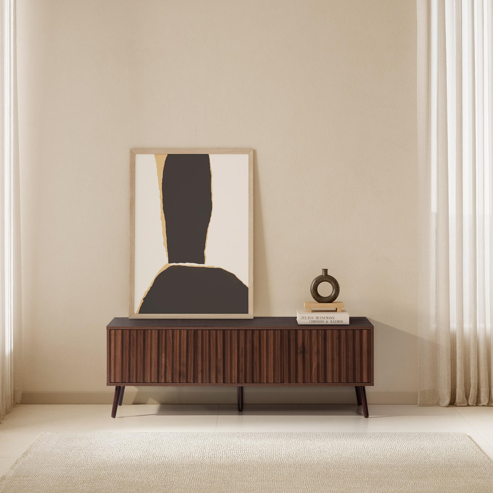 HOMN LIVING Mobile TV Lluvia, 3 ante, finitura noce, 130 cm (larghezza) x 40 cm (profondità) x 45 cm (altezza)