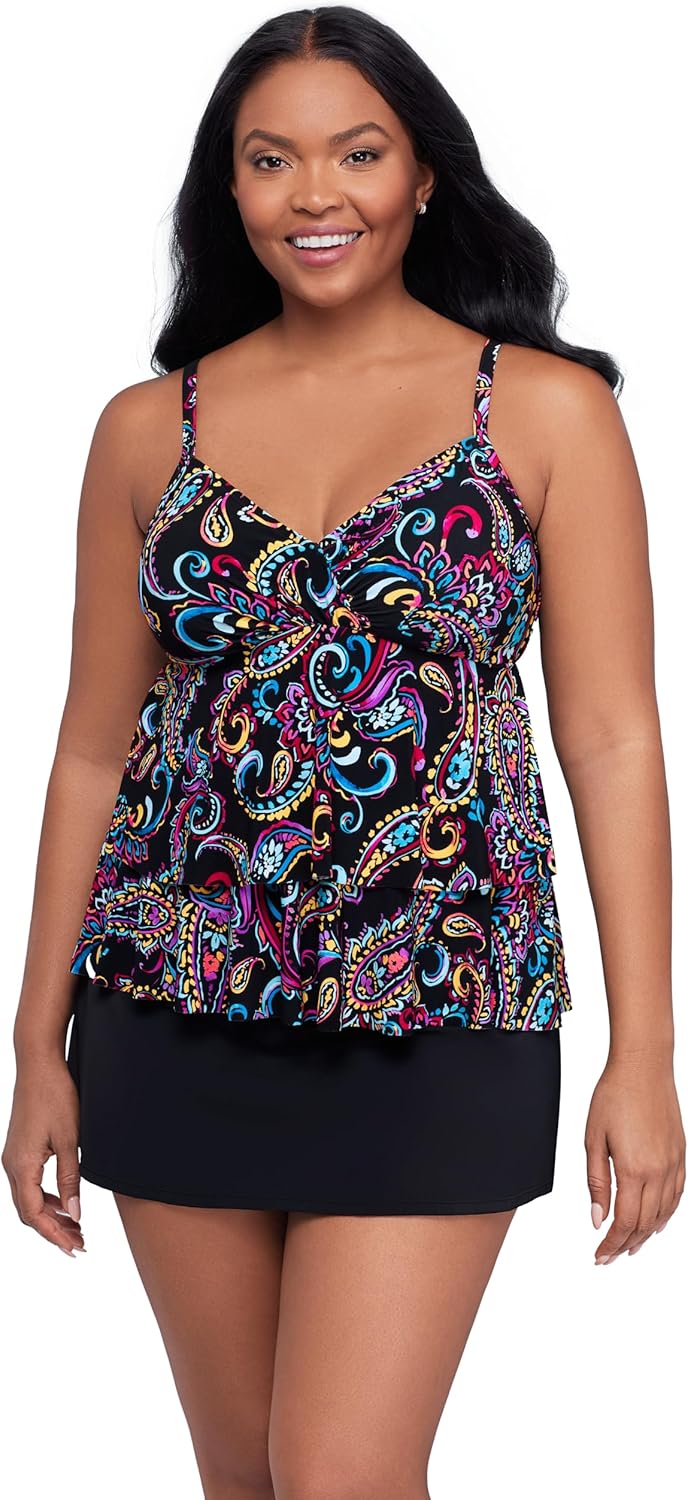 Women's Double Layer Leona Swim Tankini Top with Built-in Molded Cups