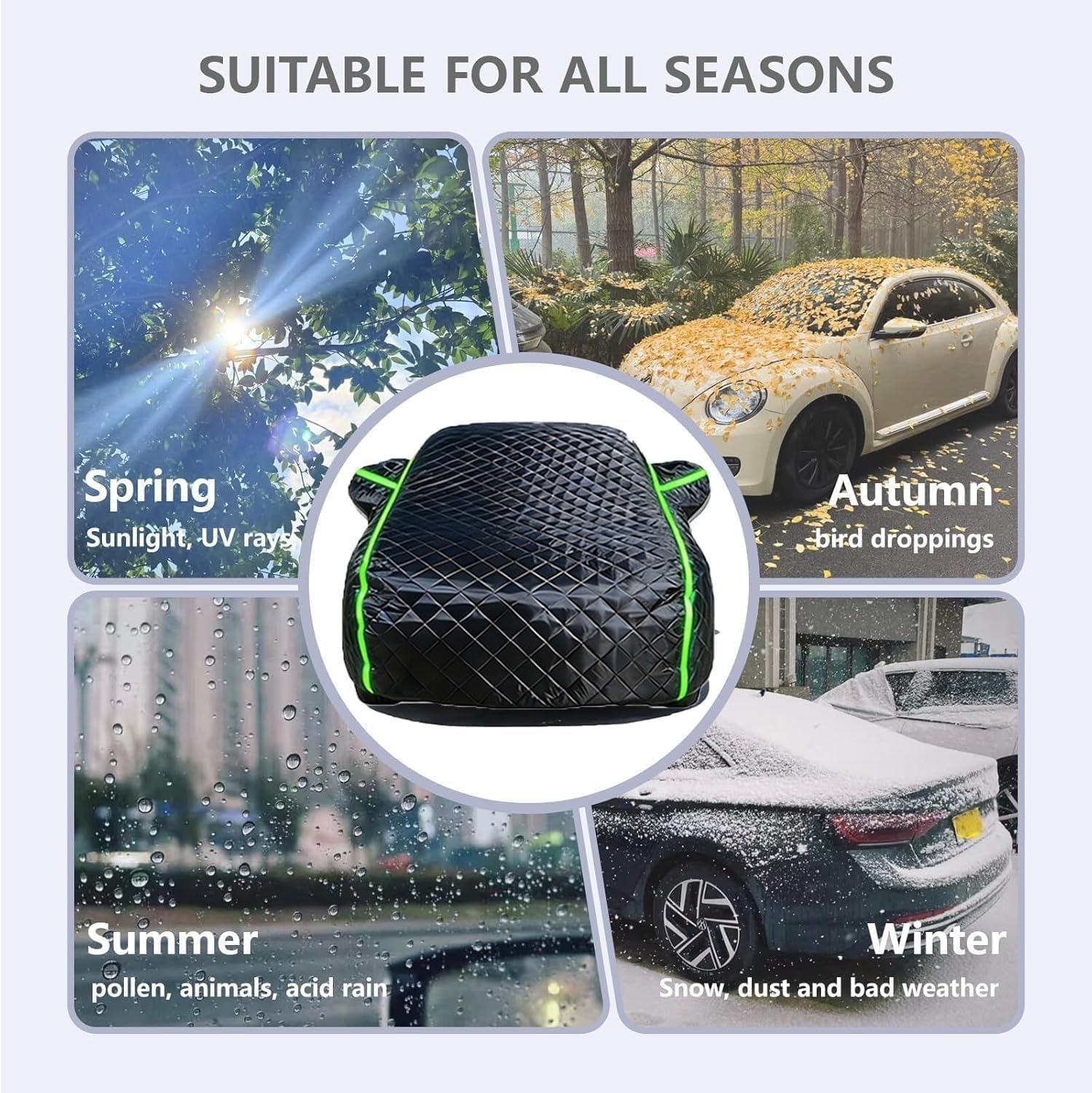 Funda Coche Antigranizo para Jeep Compass | Bloqueo UV Transpirable Funda Coche Anti-Granizo Oxford con Cuerdas Antiviento, Antiarayazos Anti-Polvo Nieve Impermeable