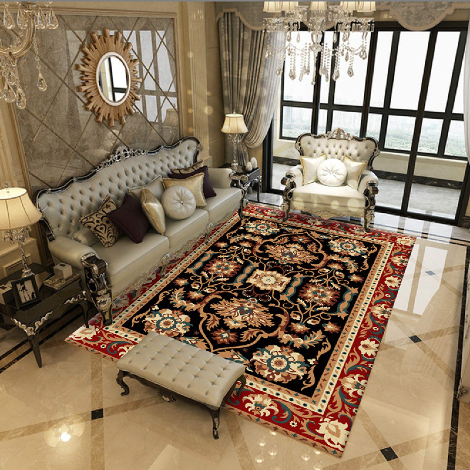 Tapis ethnique retro NF pour chambre et salon chaleureux avec dossier antiderapant 120x160