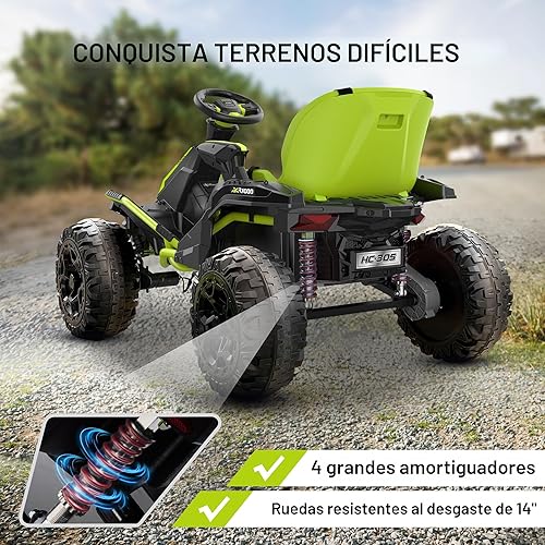 Miniatura 4 de ANPABO Juguetes de Montar 24V 4x4 para Niños Grandes de 3-12 Años Verde - Motores 4x200W, 5MPH, Asiento Ancho Ajustable, Control Remoto Parental,