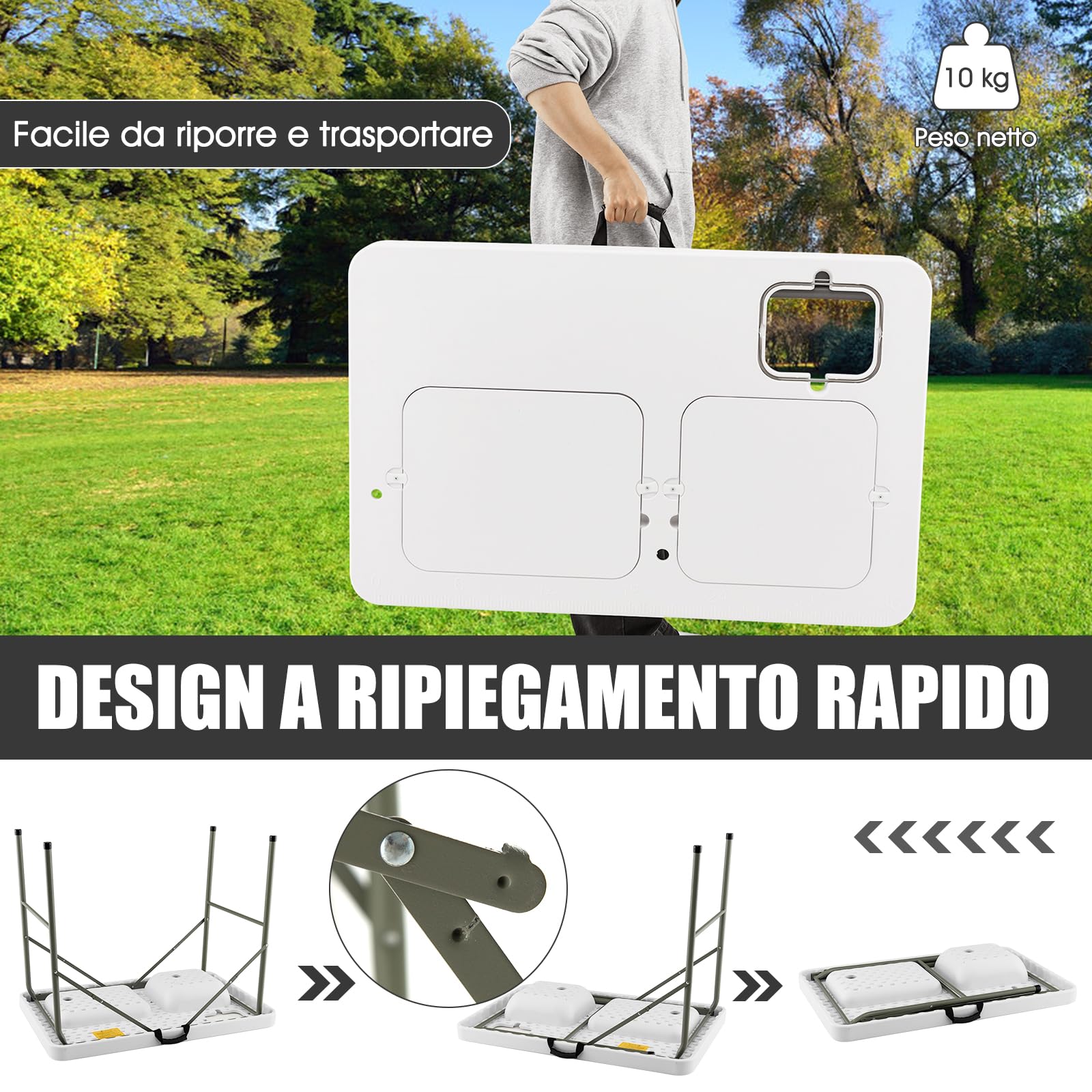 GYMAX Tavolo Portatile per la Pulizia del Pesce, con 2 Lavandini e Rubinetto Girevole, in Acciaio e HDPE, per Campeggio, Pesca, Picnic, Portata 150 kg, 101,5 x 65,5 x 107,5 cm