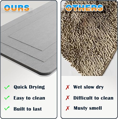 Miniatura 4 de cosbur Tapete de baño de tierra de diatomeas, tapete de baño de piedra para baño, tapete antideslizante de secado rápido para encimera de cocina,