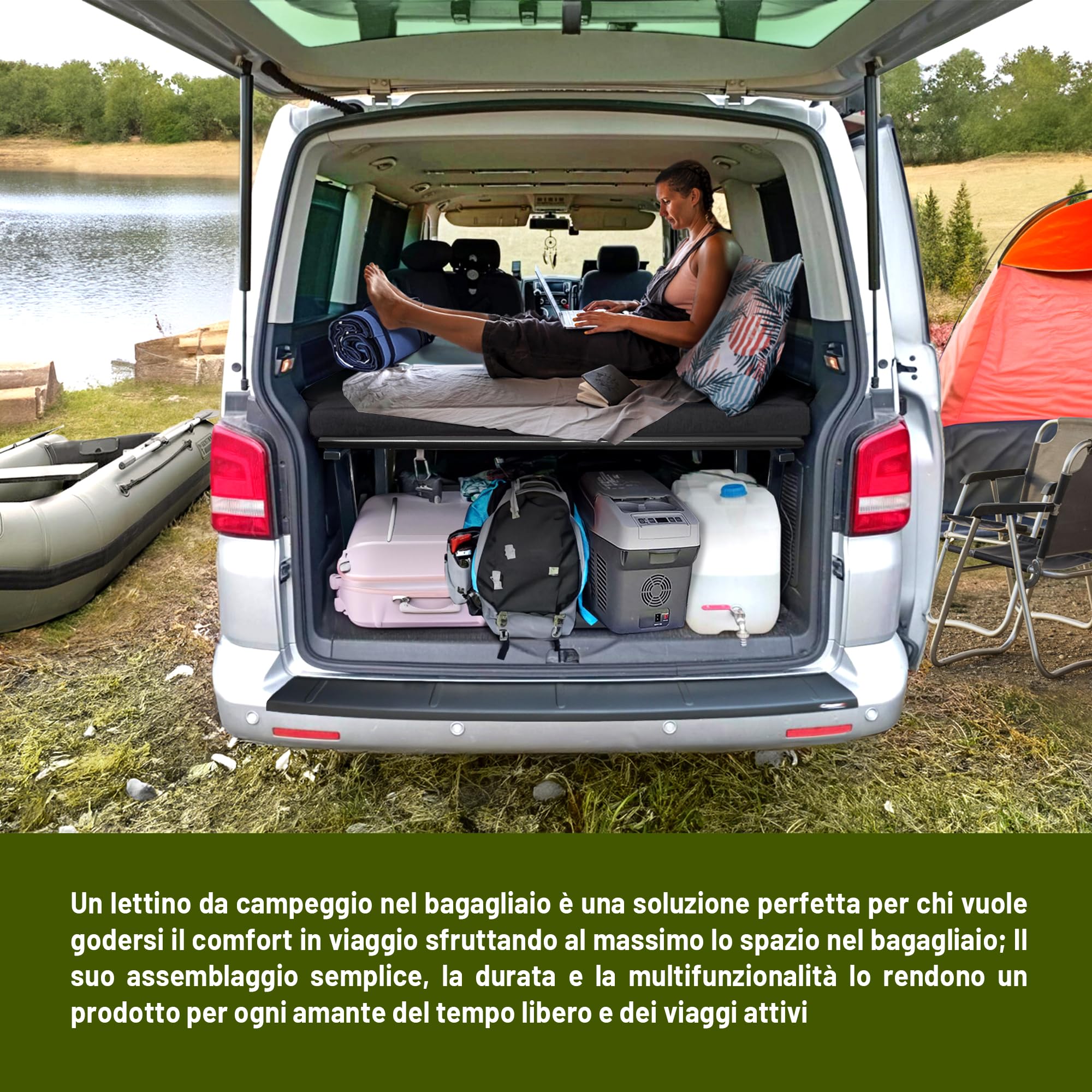 CHROMEMASTER | Compatibile con VW T6.1 2019+ Multivan; Set: Letto Pieghevole per Auto e Materasso per Auto, Materasso Pieghevole; Prolunga del Letto Multiflexboard, Tavolo; Accessori per Il Camper