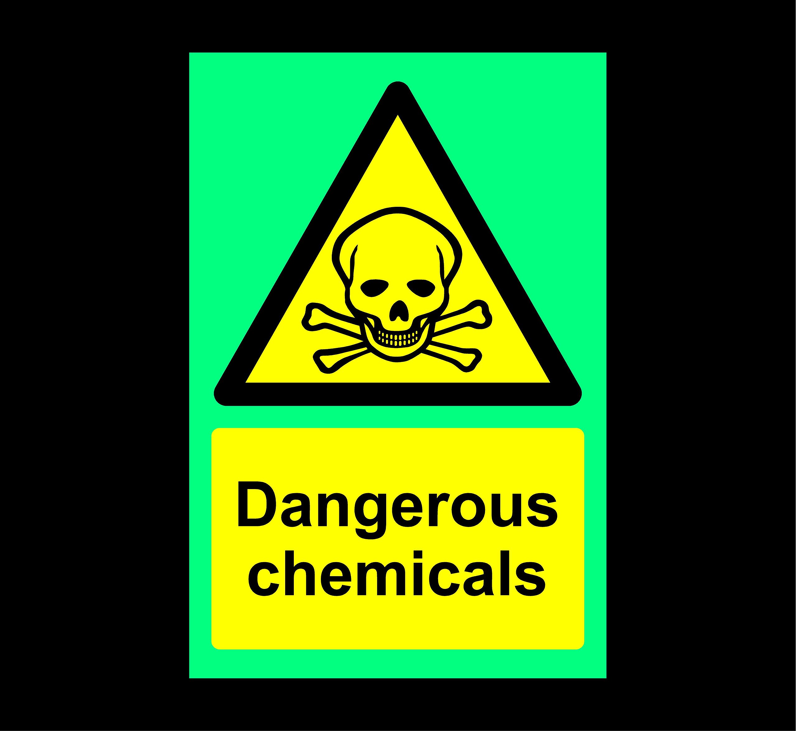 Dangerous chemicals Safety sign - 300mm x 200mm 1.2mm Photoluminescent rigid plastic with self adhesive backing
