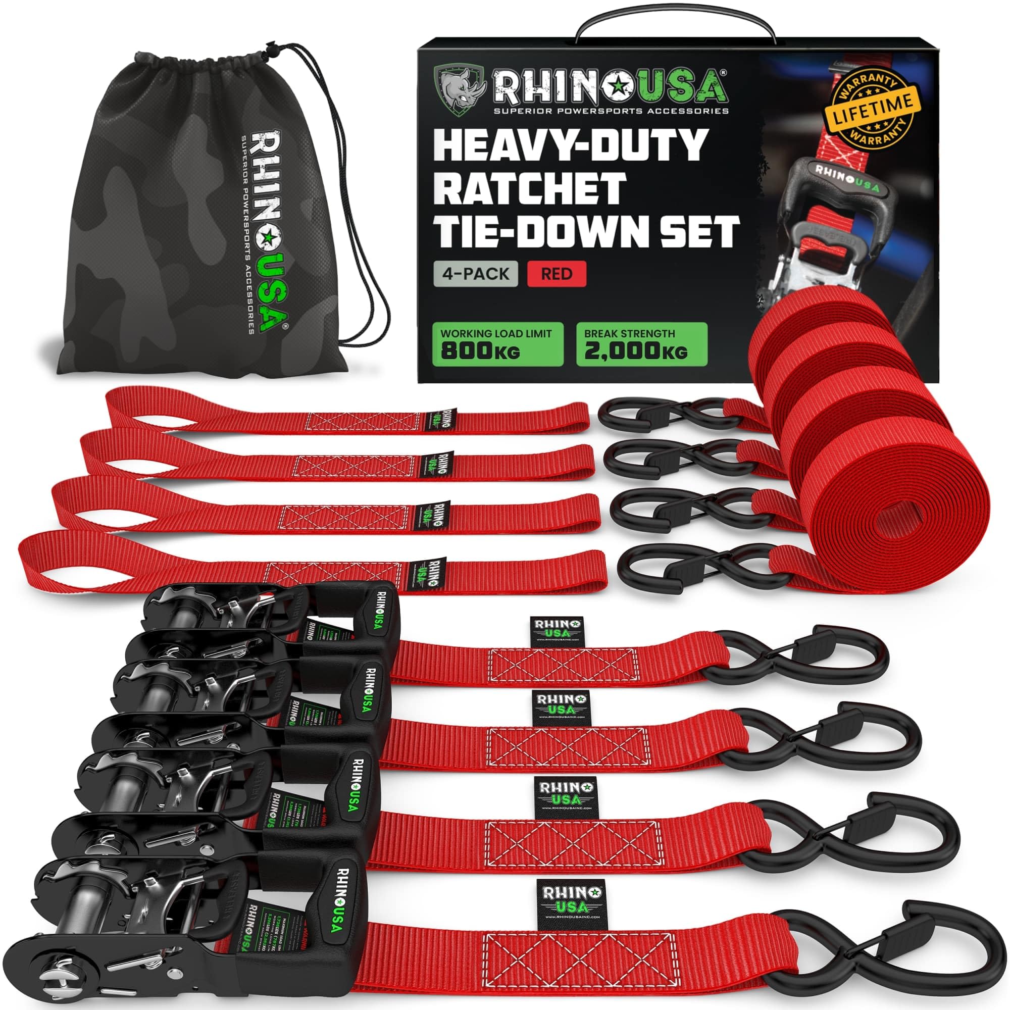 RIDEIRON Spanngurte 4er Set - Superstarke Ratschengurte Für Motorrad, Camping & Umzug | 15ft Länge, 827kg Bruchlast