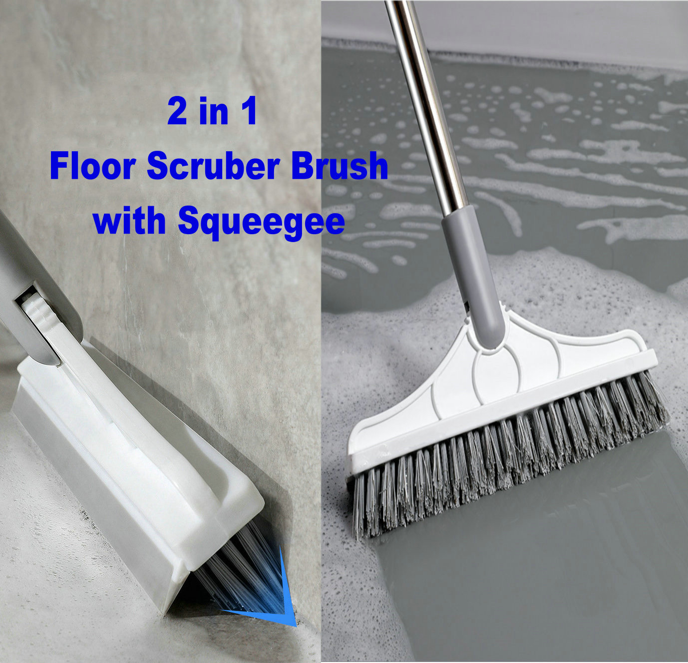 DSV Standard Grout Scrub Brush With 50-Inch Handle - V-Shape Stiff Bristle Brush For Tile Floors, Corners & Hard To Reach Areas