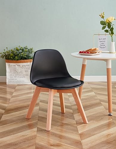 Miniatura 2 de Juego de 4 sillas para niños, color sólido, estilo simple, silla de escritorio pequeña para niños de 3 a 10 años, diseño de respaldo curvado y