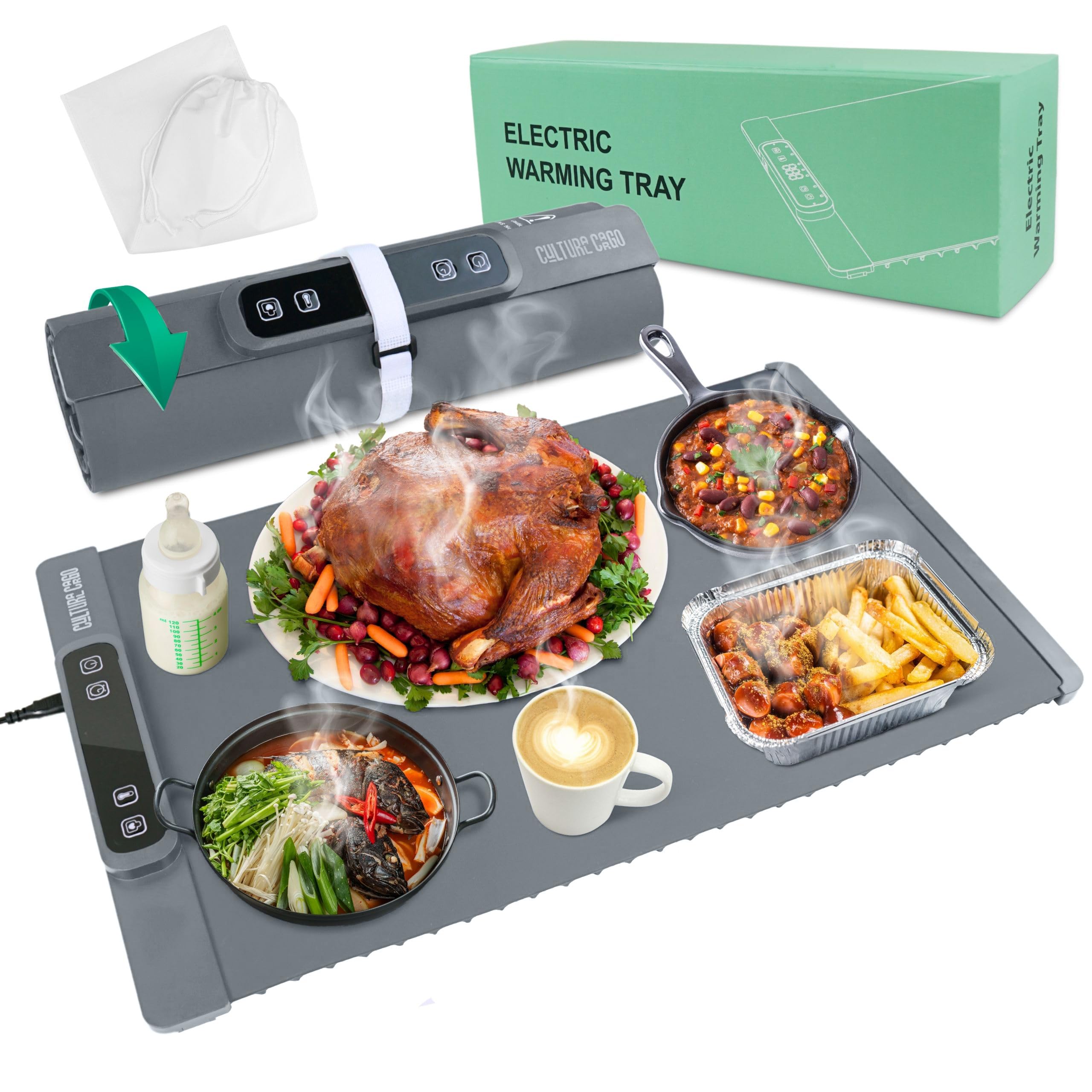 Electric Food Warming Tray – Full-Surface Graphene Heating Mat With 5 Adjustable Temperature Levels & 4H Timer, Rollable & Portable Food Warmer for Family Events, Gatherings or Commercial Kitchen Use