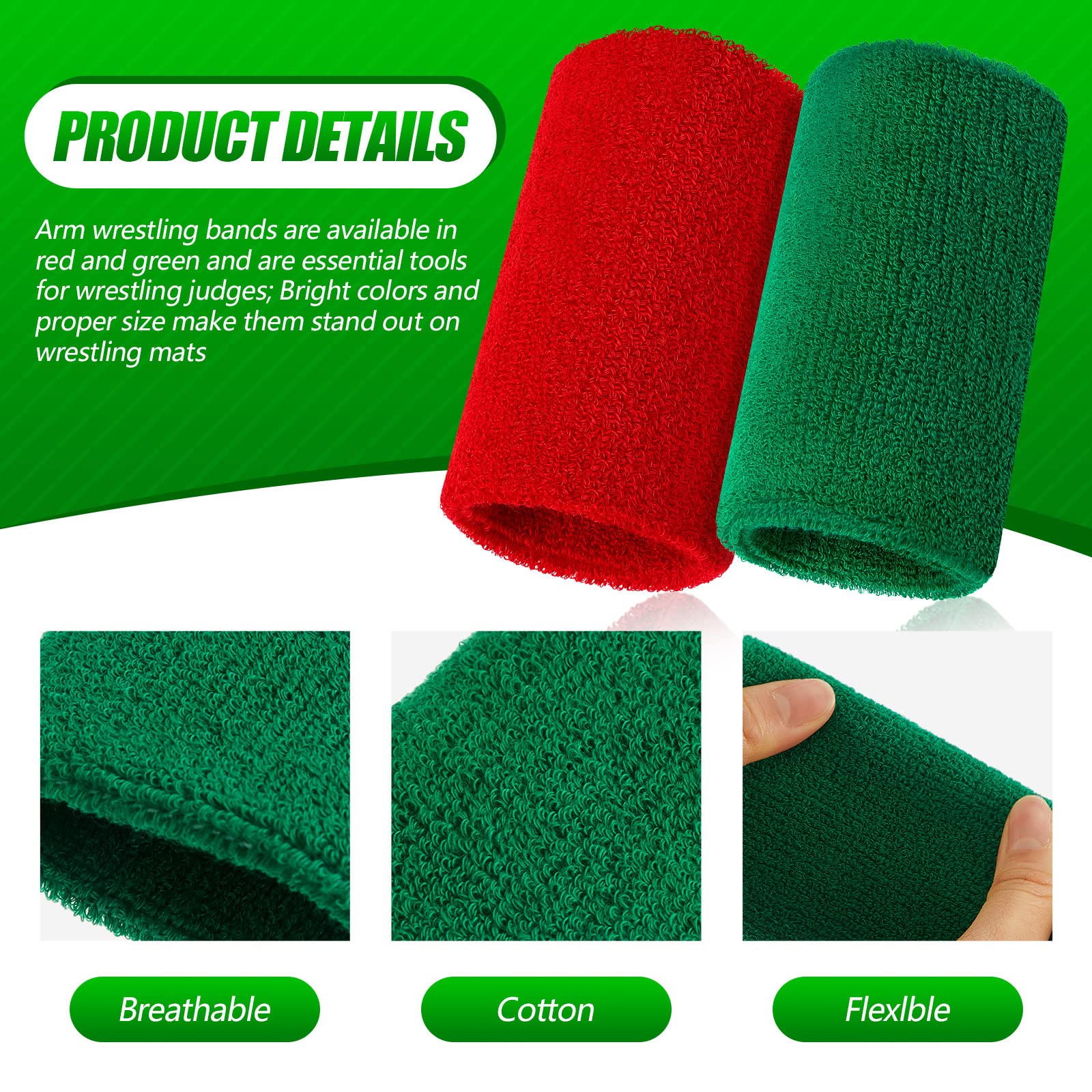 Hungdao 2 Sets Rot Grün Wrestling Arm Bands 12,7 cm Handgelenk Schweißbänder Schiedsrichter Armband für Wrestling Match Schiedsrichter Offizielles Coach Turnier Dual Meet Fußball