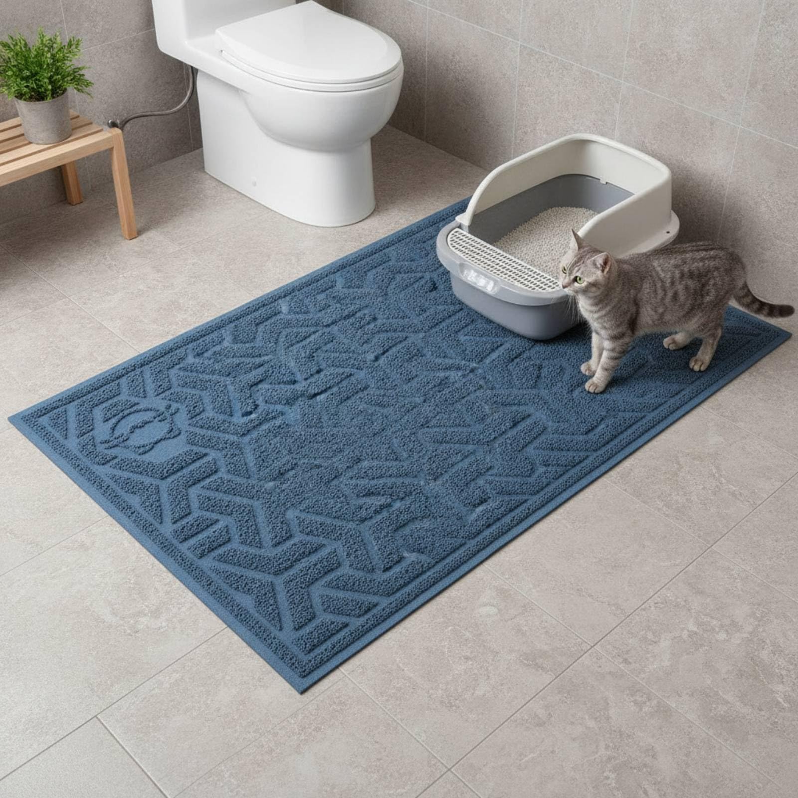 rutschfest Katzentoilettenmatte, Wellenmuster, Grau