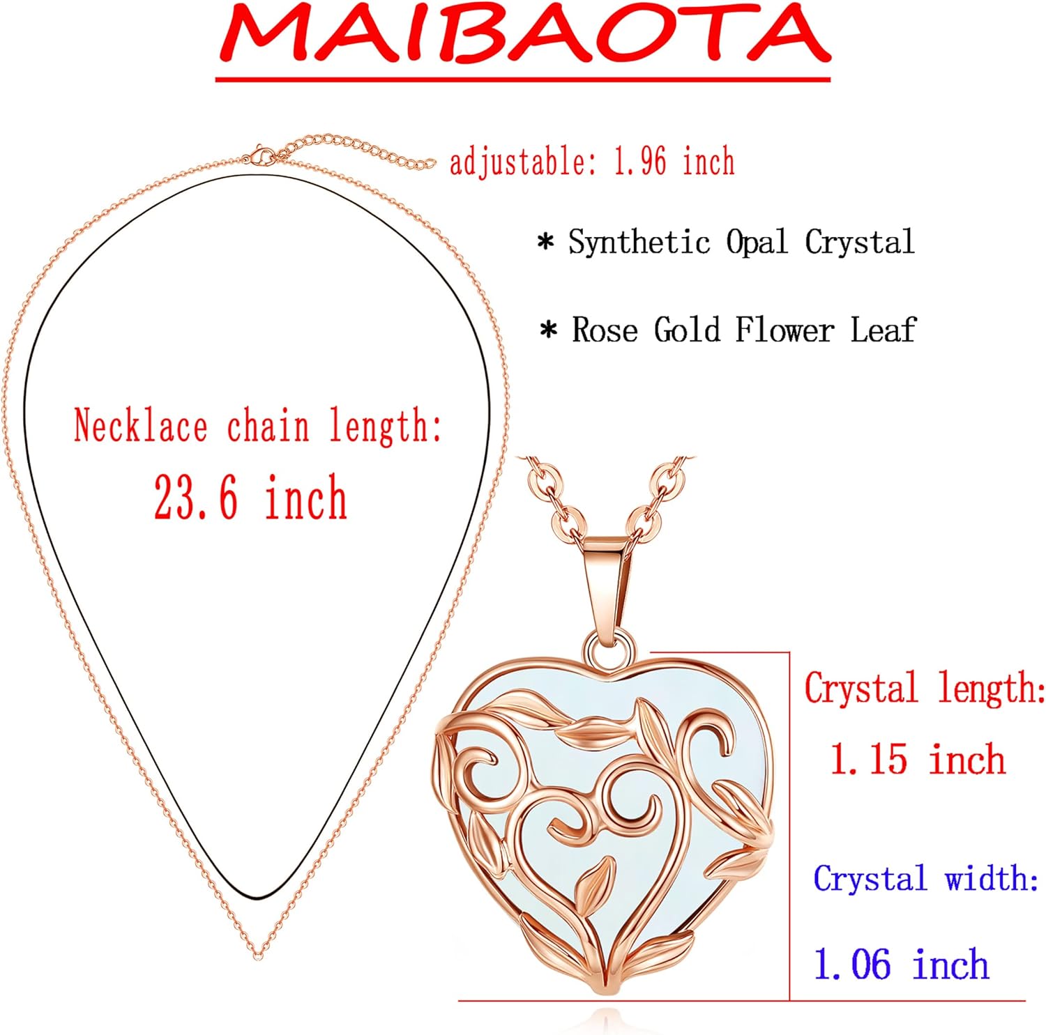 MAIBAOTA Opal Healing Crystal Necklace Flower Leaf Wrapped Heart Gemstone Pendant Necklaces Natural Stone Reiki Quartz Jewelry for Women - Image 4