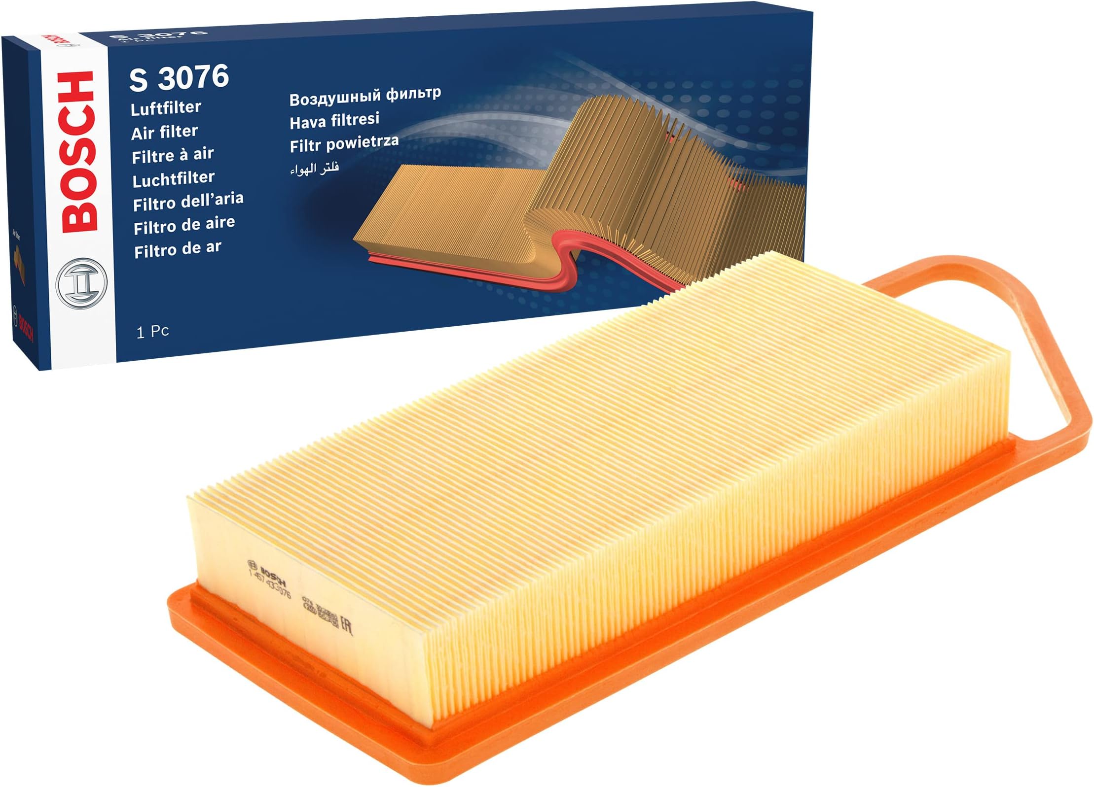 Bosch S3076 Car Air Filter - Separates Particles from the Air Intake - Moisture-resistant plus High Tensile Strength