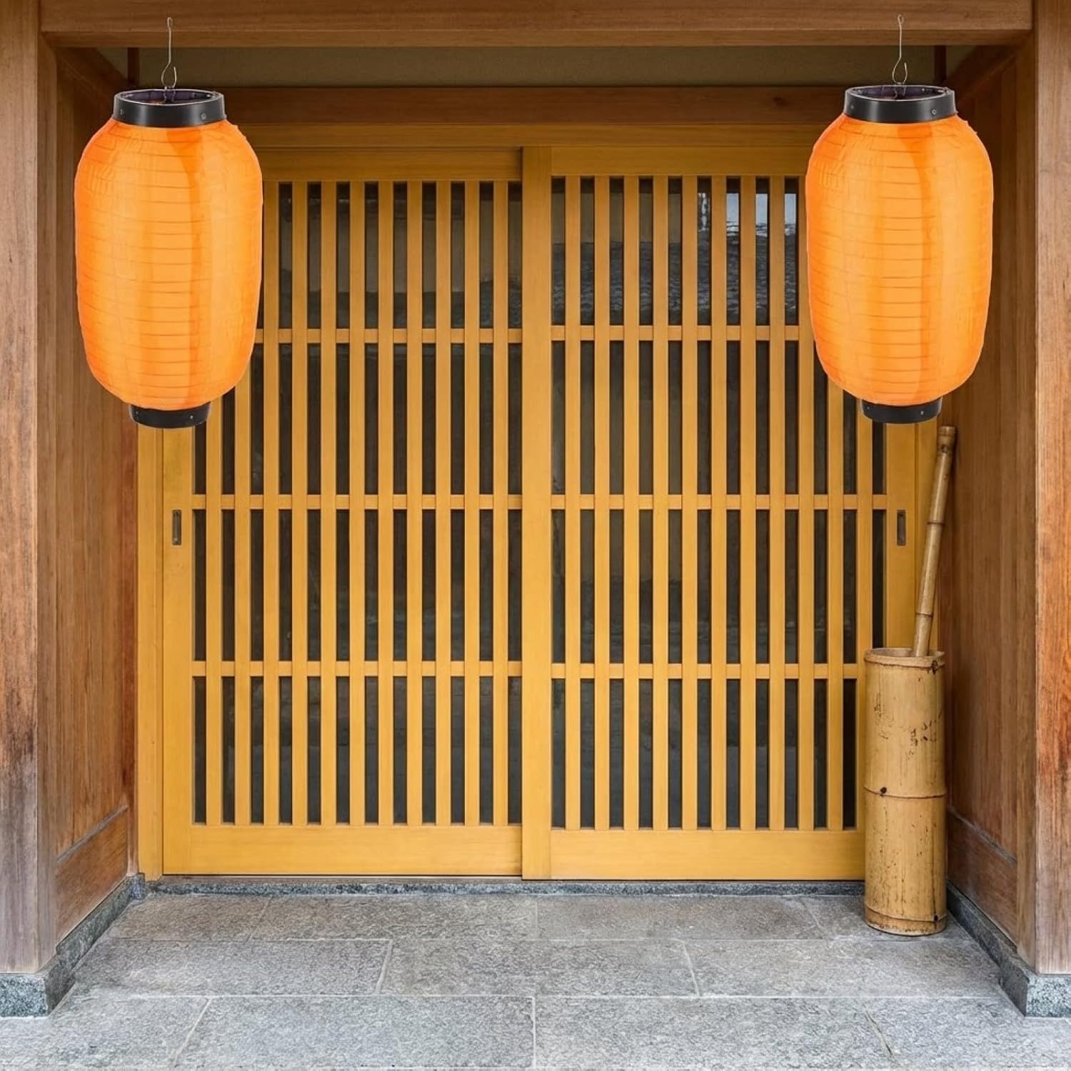 LOGOFUN 4Pcs Traditional Japanese Style Lanterns Silk Hanging Sushi Bar Lantern Waterproof Festival Lanterns for Home Yard Restaurant Decoration - Orange