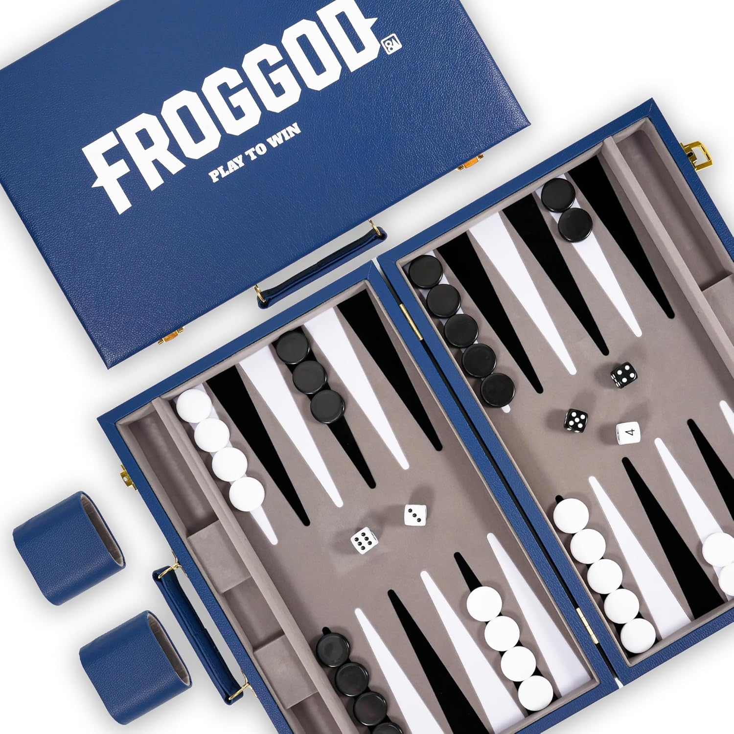 Froggod Travel Backgammon Sets for Adults – 15 Inch Premium Backgammon Set – PU Leather Case with Seamless Flocked Game Surface – Classic Board Games for 2 Player and Gift for Men(Light Blue)