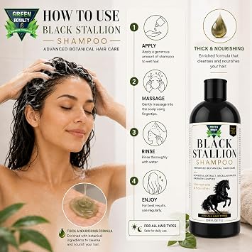Black Stallion Premium Shampoo, Cola de Caballo & Biotin Hair Care, Fuller-Looking, Soft & Manageable Hair, 33.8 fl oz (1 L)