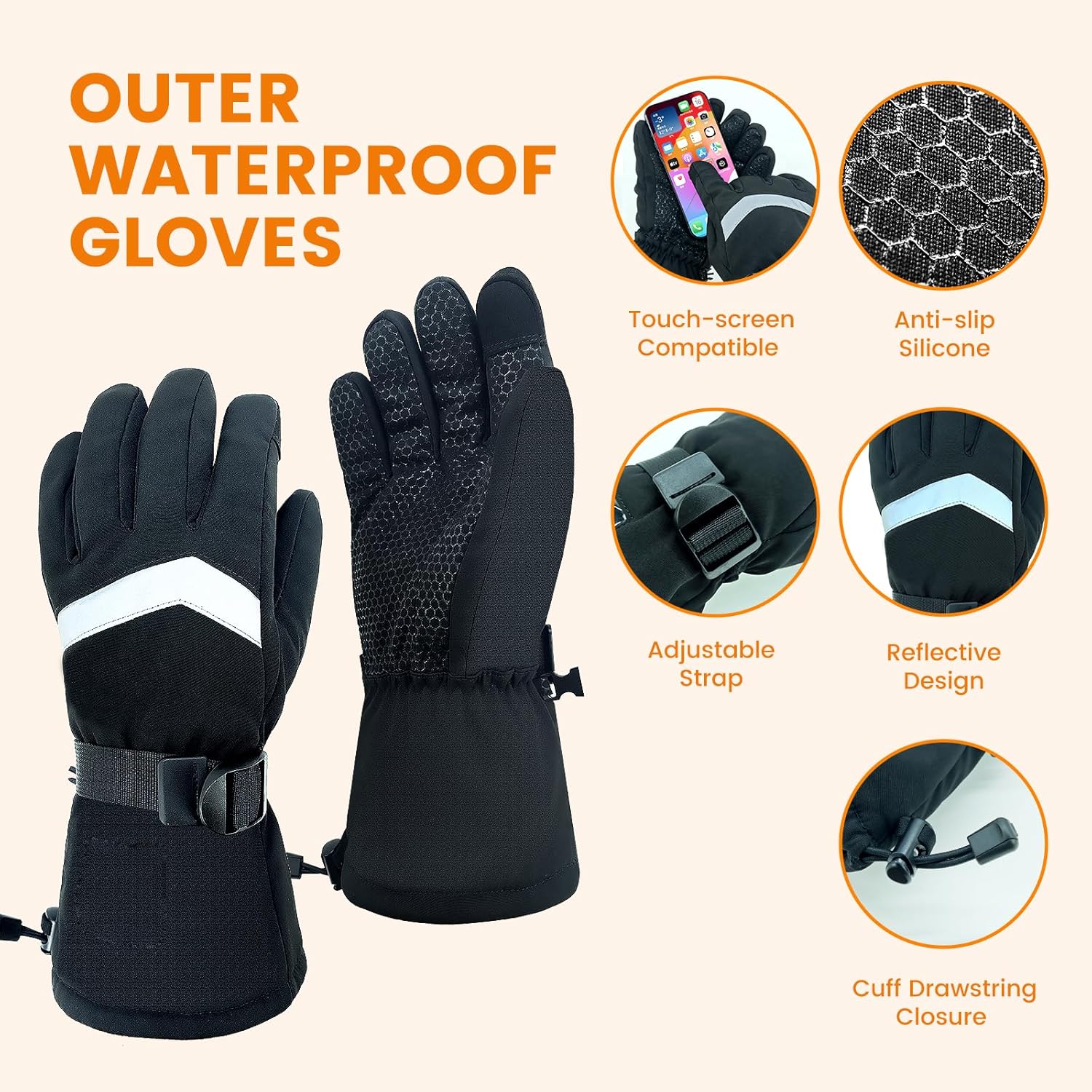 Skiing Gloves for Men Women Liners for Typing Winter Driving Cycling Workout,Waterproof Windproof Skiing Snowboarding Gloves for Outdoor Sport