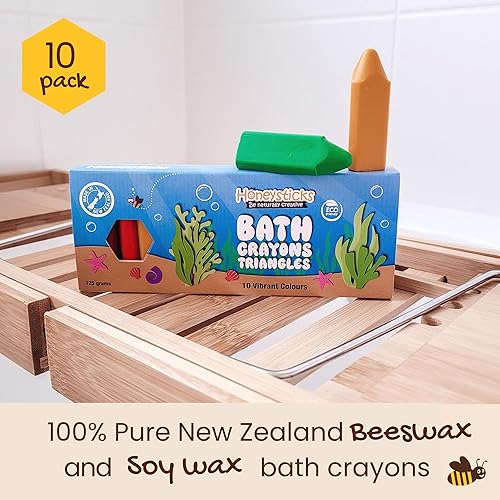Miniatura 4 de Honeysticks Crayones de baño triangulares para niños pequeños y niños (10 unidades) - Cera de abeja natural para diversión en la bañera no tóxica -