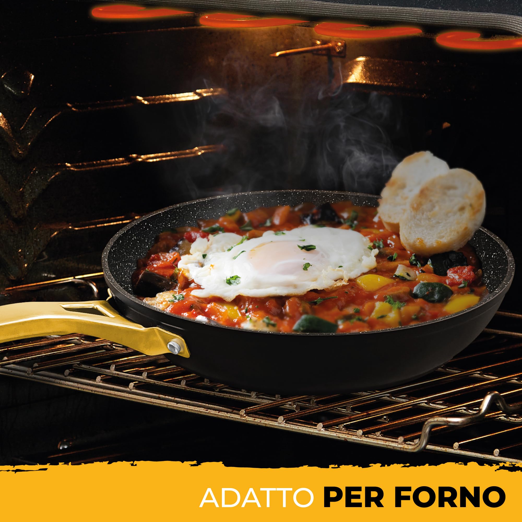 briebe Gold Titanium Set di 3 Padelle Antiaderenti a Induzione Titanio 20-24-28cm, Alluminio Forgiato, Rivestimento senza PFOA, Manico Professionale Acciaio Inox, Vetroceramica, Gas, 3 Protezioni