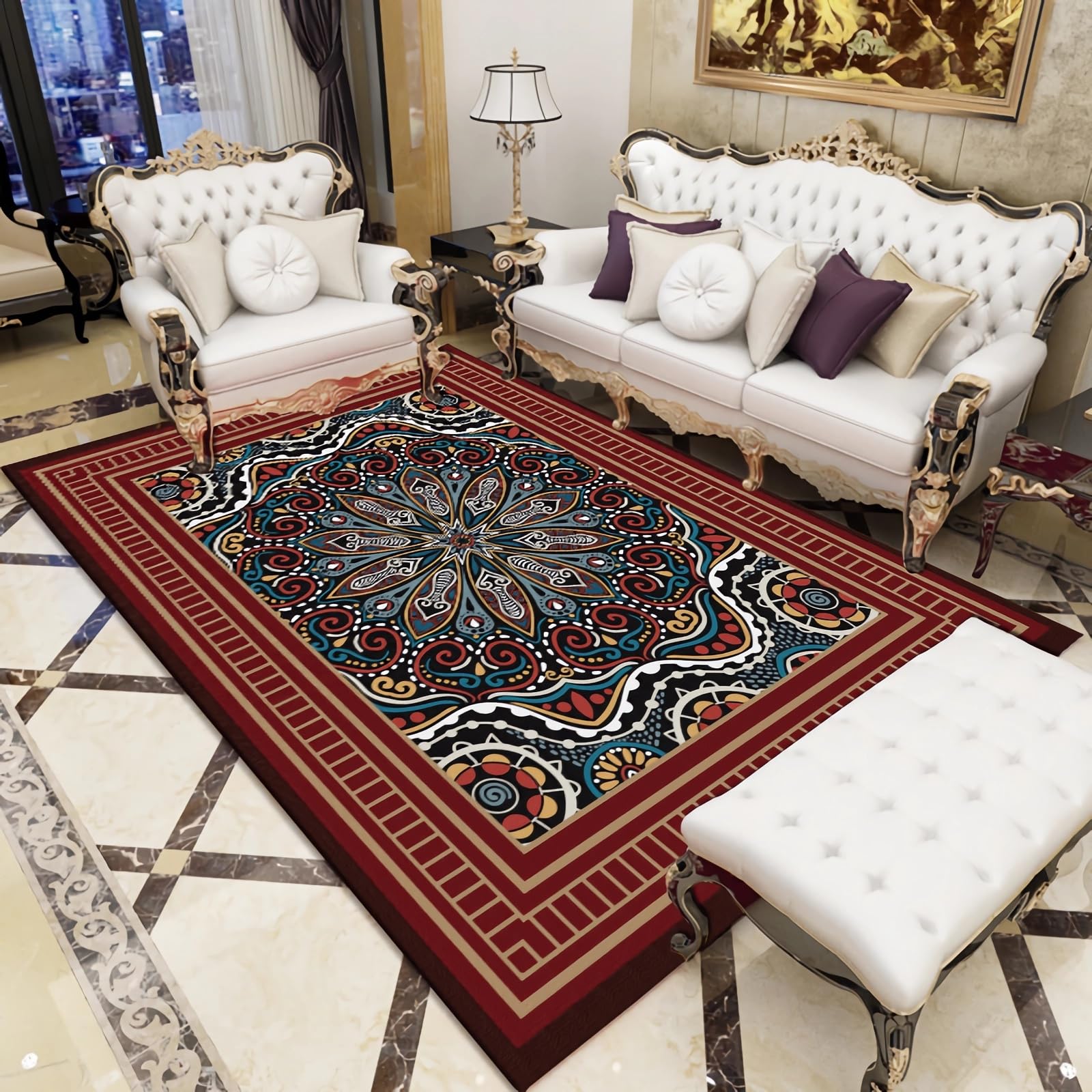 Hauseingang Abriebfester waschbarer Teppich Rot Schwarz Vintage Design,Carpet Bedroom Wohnzimmer deko modern 200x300cm