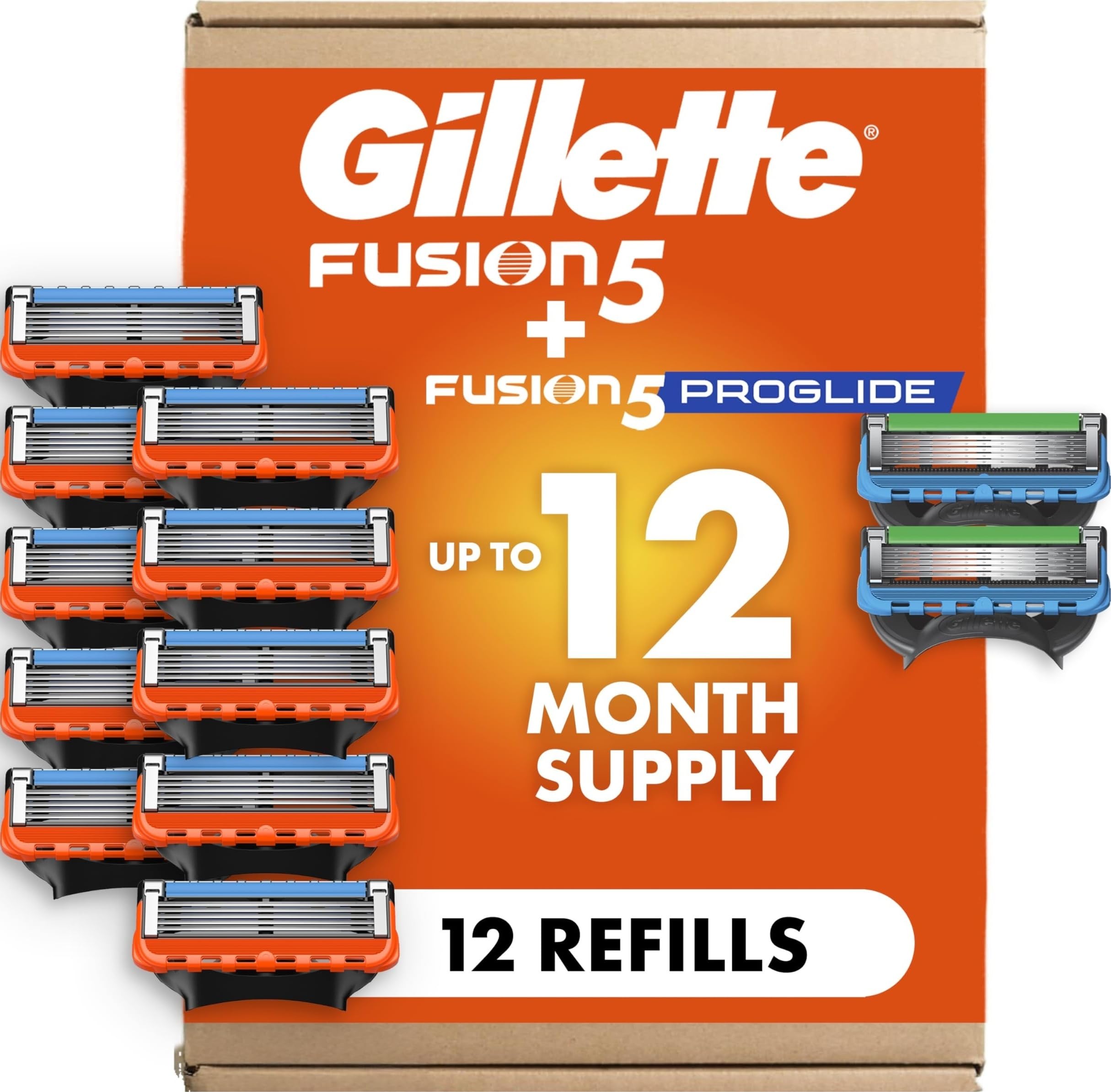 Gillette Fusion5 and ProGlide Men's Razor Blade Refills, 5-Blade Cartridges, Variety Pack, 12 Count