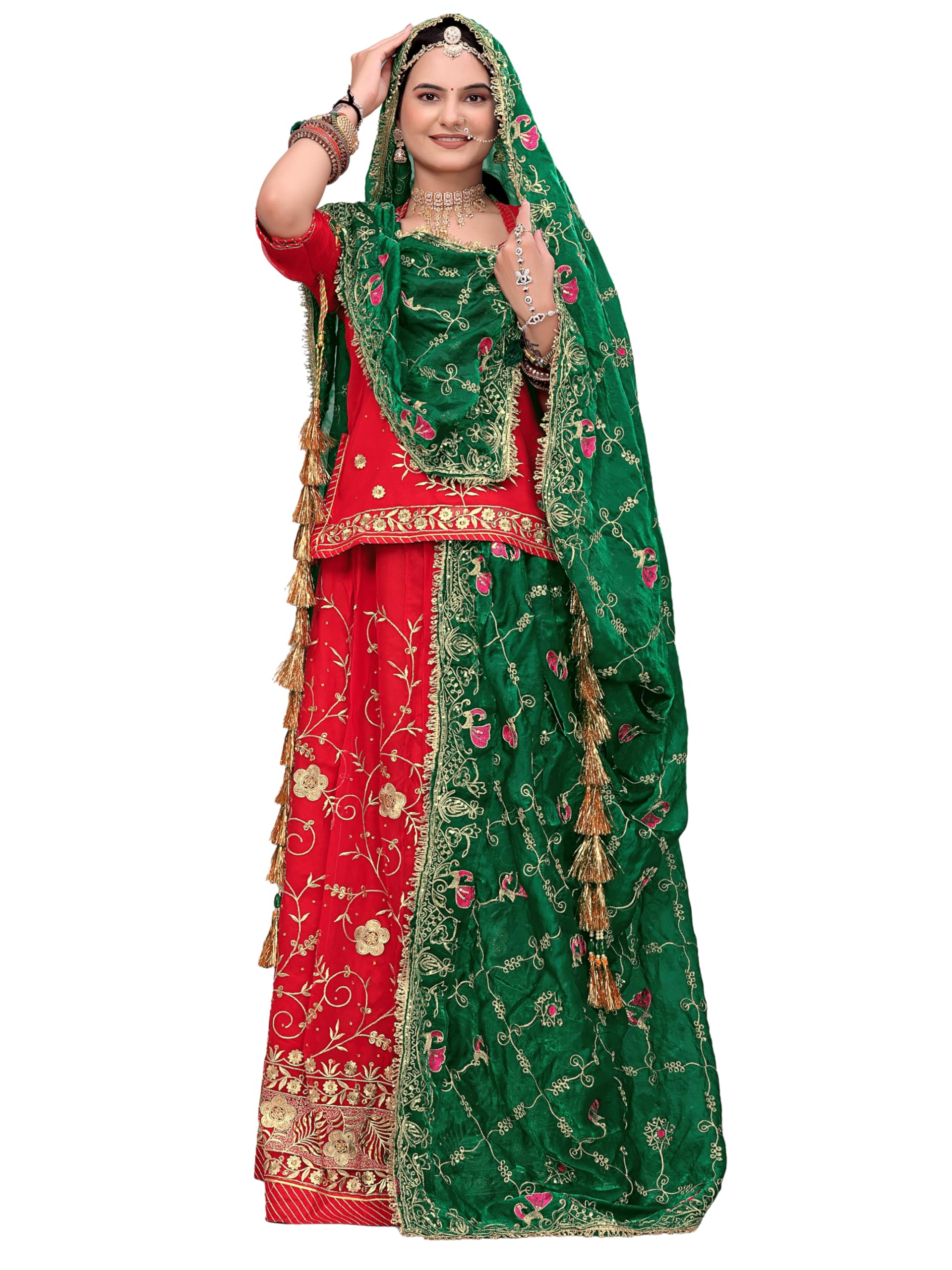 KEMZA Women's Art Silk Marwadi Odhana Dupatta (color name) Zari Embroidered Rajasthani Rajputi Chunni with Tassel Lace Border-image-2