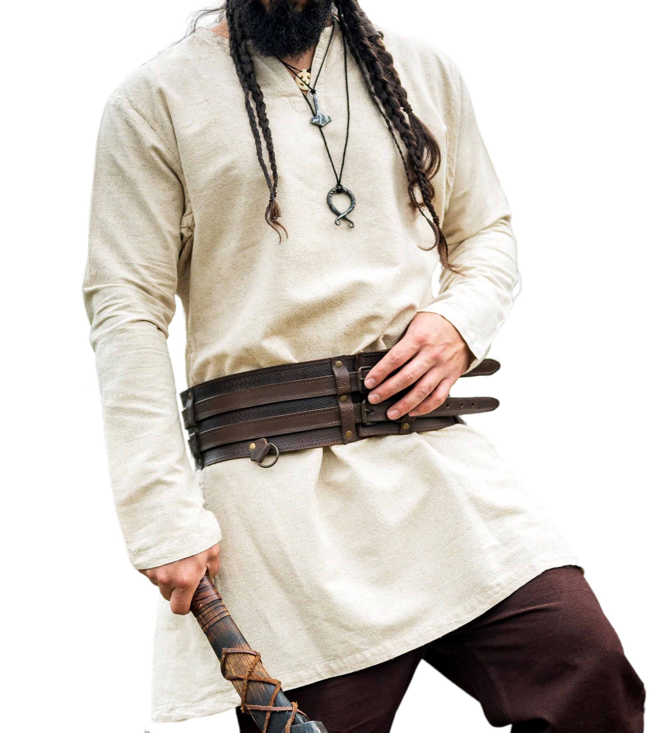 Leonardo Carbone Túnica de lino vikingo Ragnar - Ropa medieval, camisa de lino para hombre, camisas de ocio de manga larga, disfraz de carnaval, túnica vikinga, ropa LARP - 100% lino