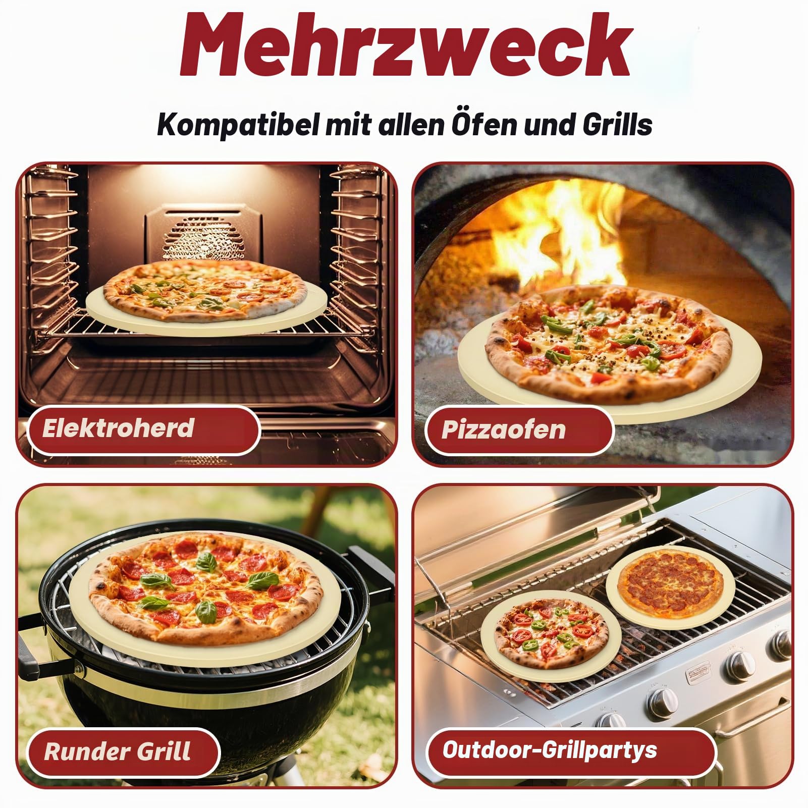 Runder Pizzastein für Grill und Backofen - 40,6 cm großer Backstein, robuster Cordierit-Pizzastein für Brot, Kekse, thermisch schockresistenter Grillen, Kochstein für die Herstellung von