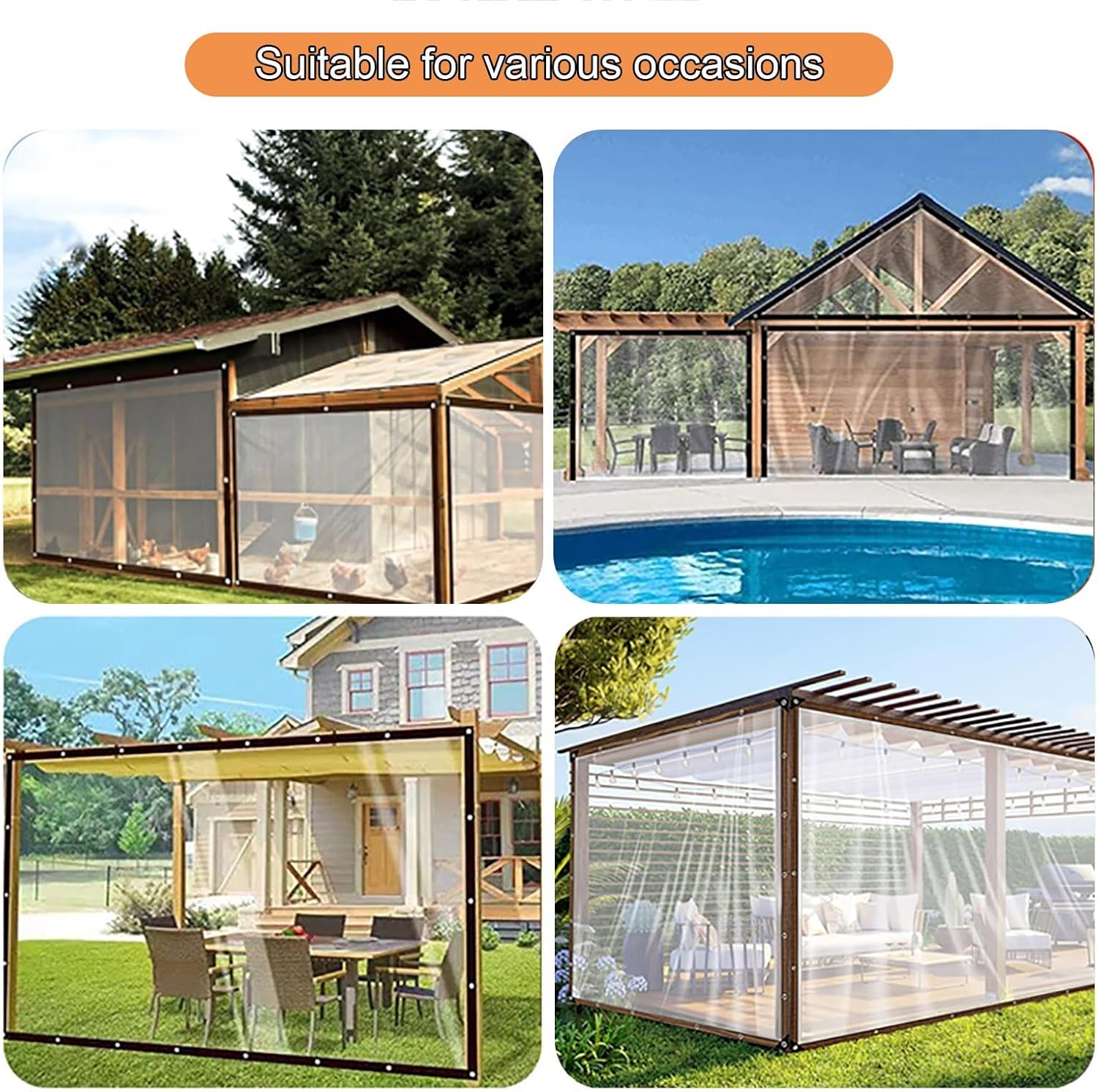 Clear Tarps Heavy Duty Waterproof, Poly Vinyl Transparent Tarpaulin with Grommets, Plastic Tarp for Greenhouse Garden Porch Outdoor(1.9 * 1.8m(6.2 * 5.9ft))