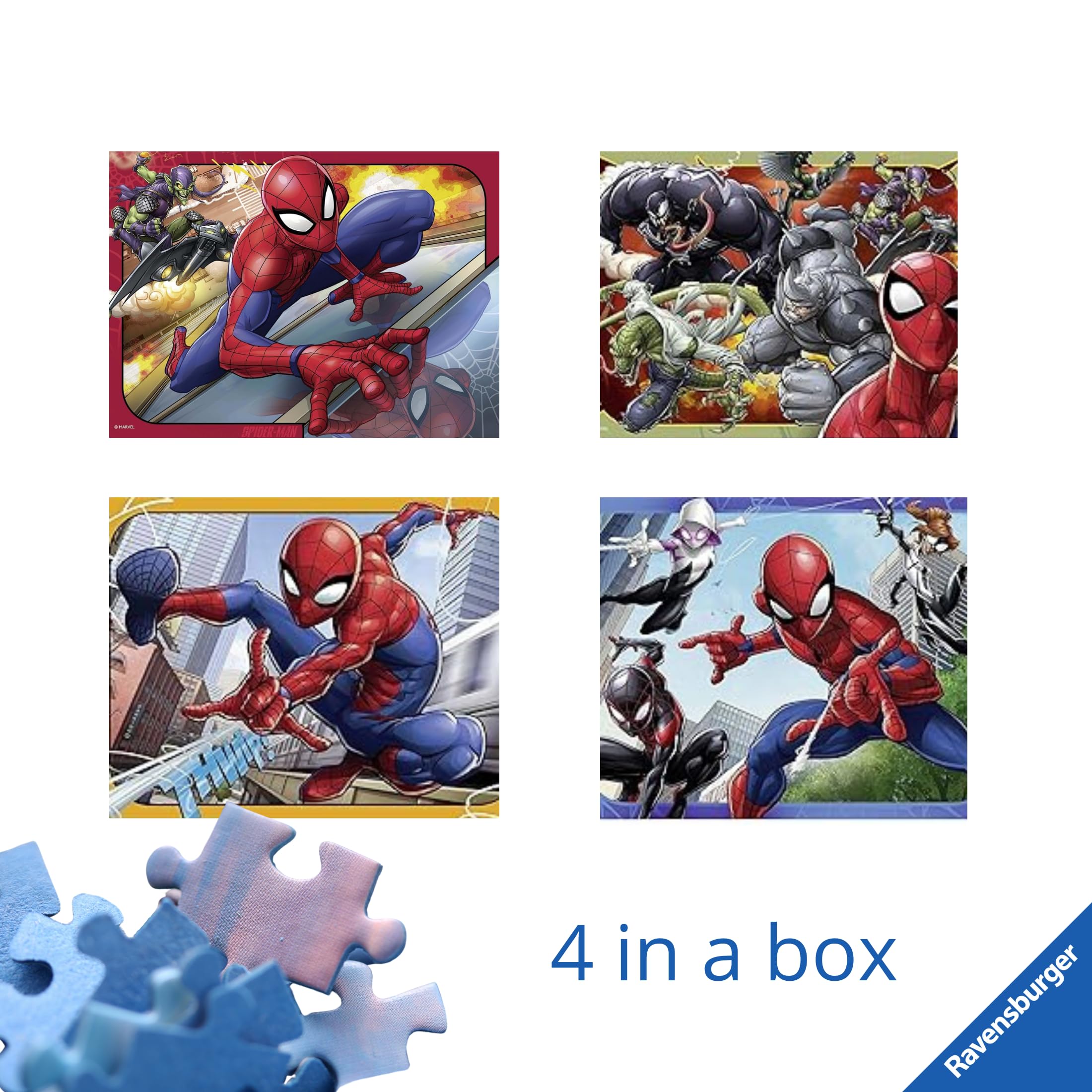 Ravensburger - Puzzle Bambini 3 Anni 4 in a box, Spiderman - Puzzle 3 Anni, Collezione Marvel, Include 4 Puzzle 12-16-20-24 Pezzi Progressivi, Giochi Educativi, Idee Regalo