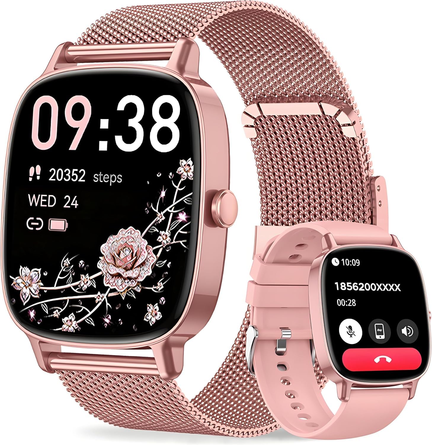 Smart Watches for Women, Answer/Make Call, 1.85'' HD Screen Fitness watch with Heart Rate/Sleep/SpO2 Monitor, Smart watch for iPhone/Android, 120+Sport Mode, IP68 waterproof - Two Straps, Rose Gold-image-47