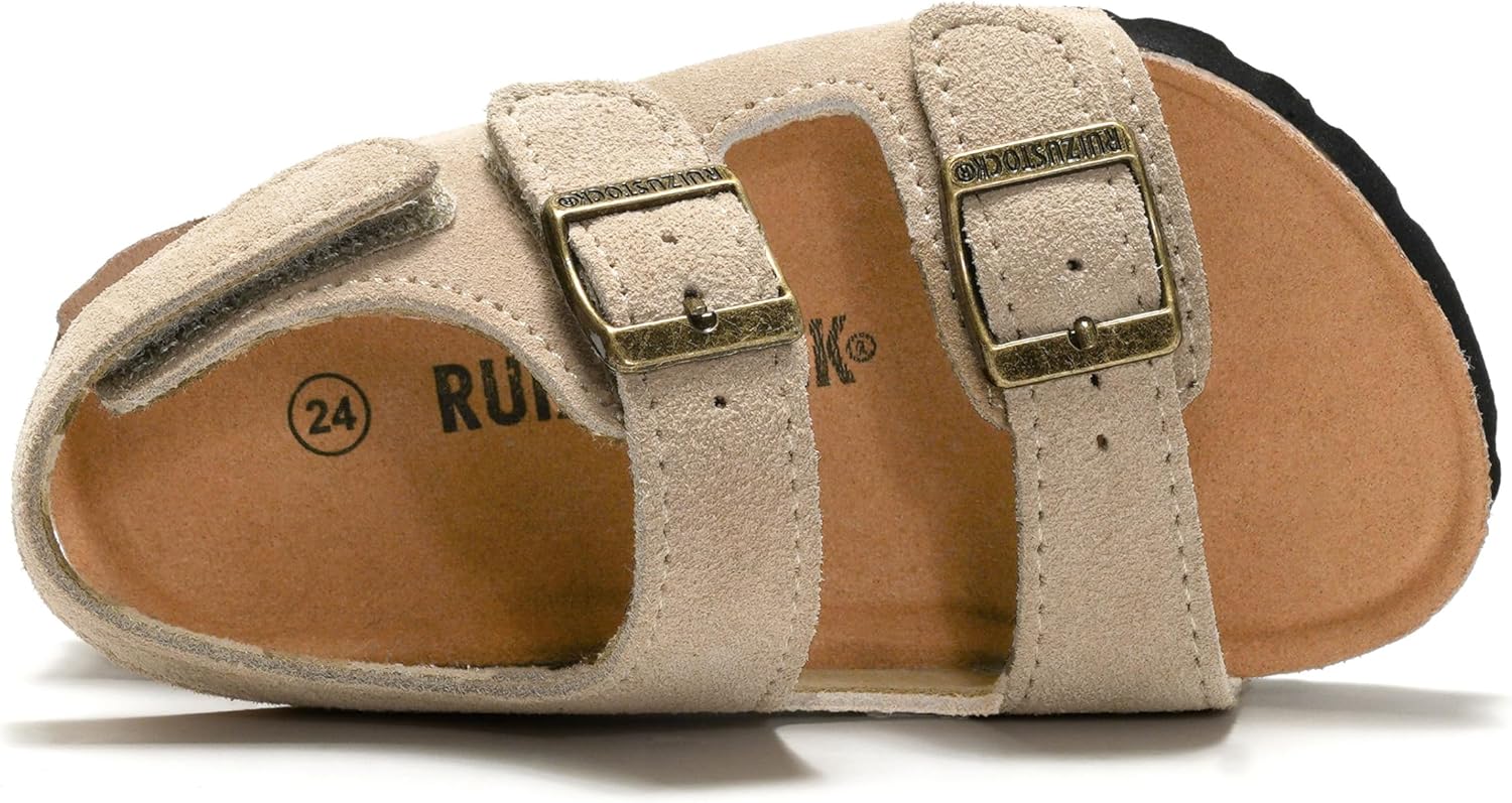 Kids Toddler Suede Sandals Cork Footbed Arch Support Slipper Boys Girls Summer Sandal with Adjustable Buckle and Back Strap Non Slip Open Toe Kid Slippers - Image 4