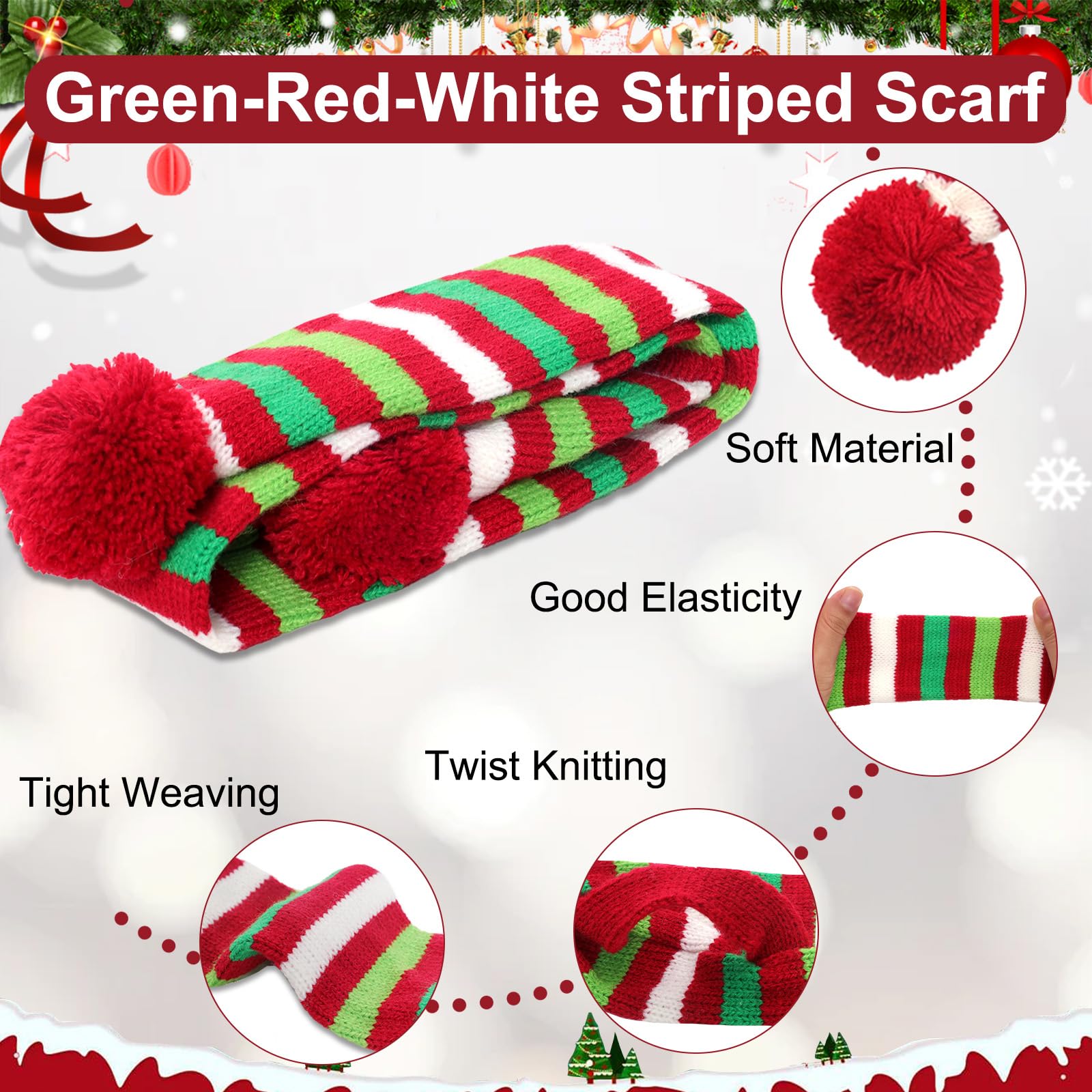 Ngdhkd 2Pcs Dog Christmas Outfit Dog Reindeer Costume Elk Antlers Headband and Red-White-Green Striped Scarf Set Pet Costumes Accessories for Dogs and Cats