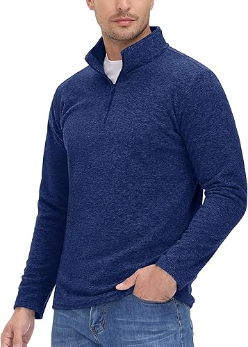 Miniatura 33 de MAGCOMSEN Camisas para hombre con cremallera de 1/4, sudadera de forro polar de peso medio, manga larga, sudaderas atléticas Blanco cremoso,Marrón