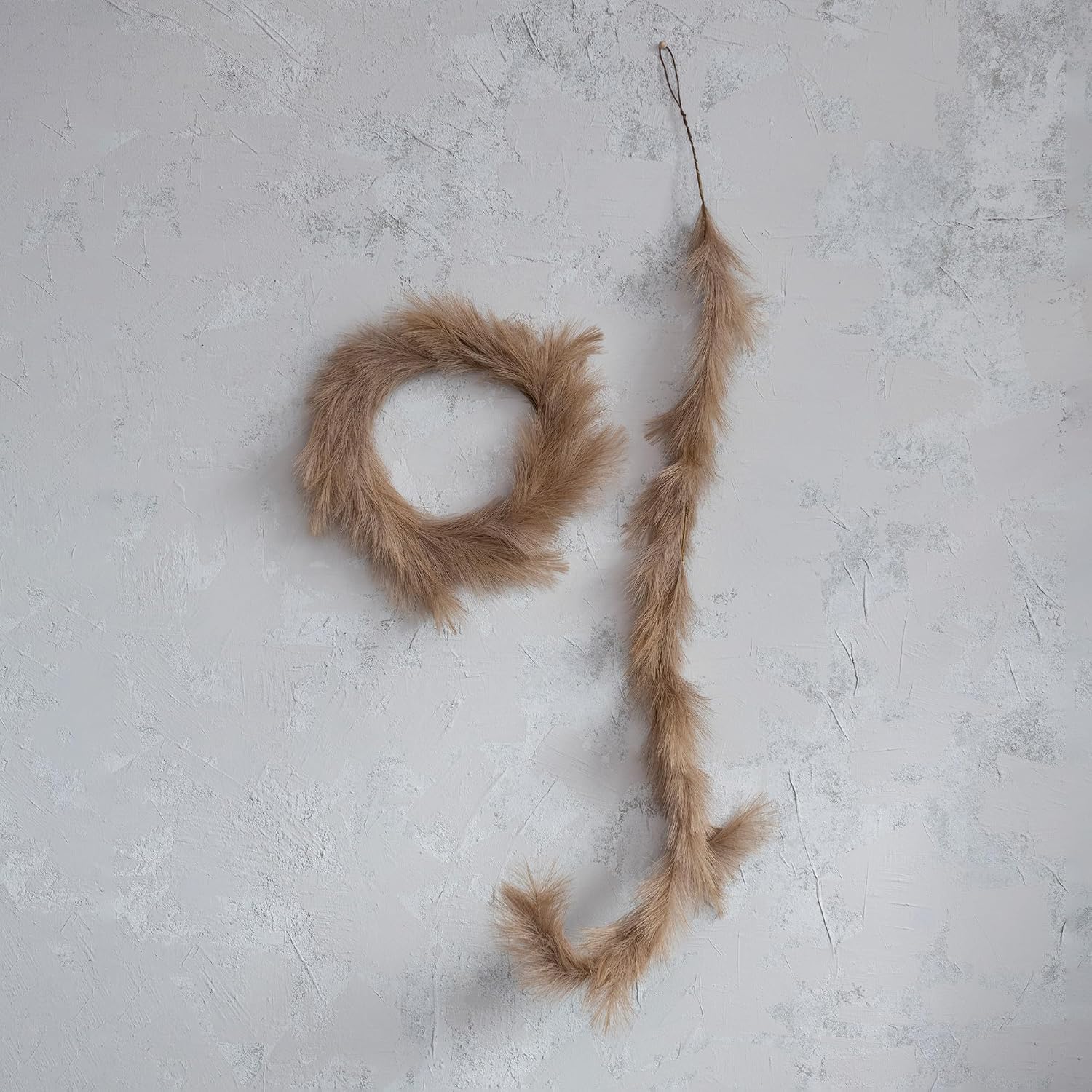 Creative Co-Op Round Faux Pampas Grass Wreath, Sand Color