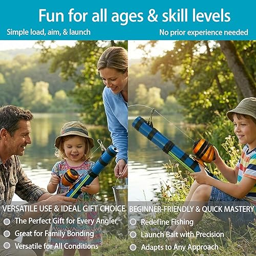 Miniatura 6 de Caña de catapulta de pesca con carrete y 2 señuelos, caña de pescar telescópica portátil, kit completo de fundición con bolsa de transporte
