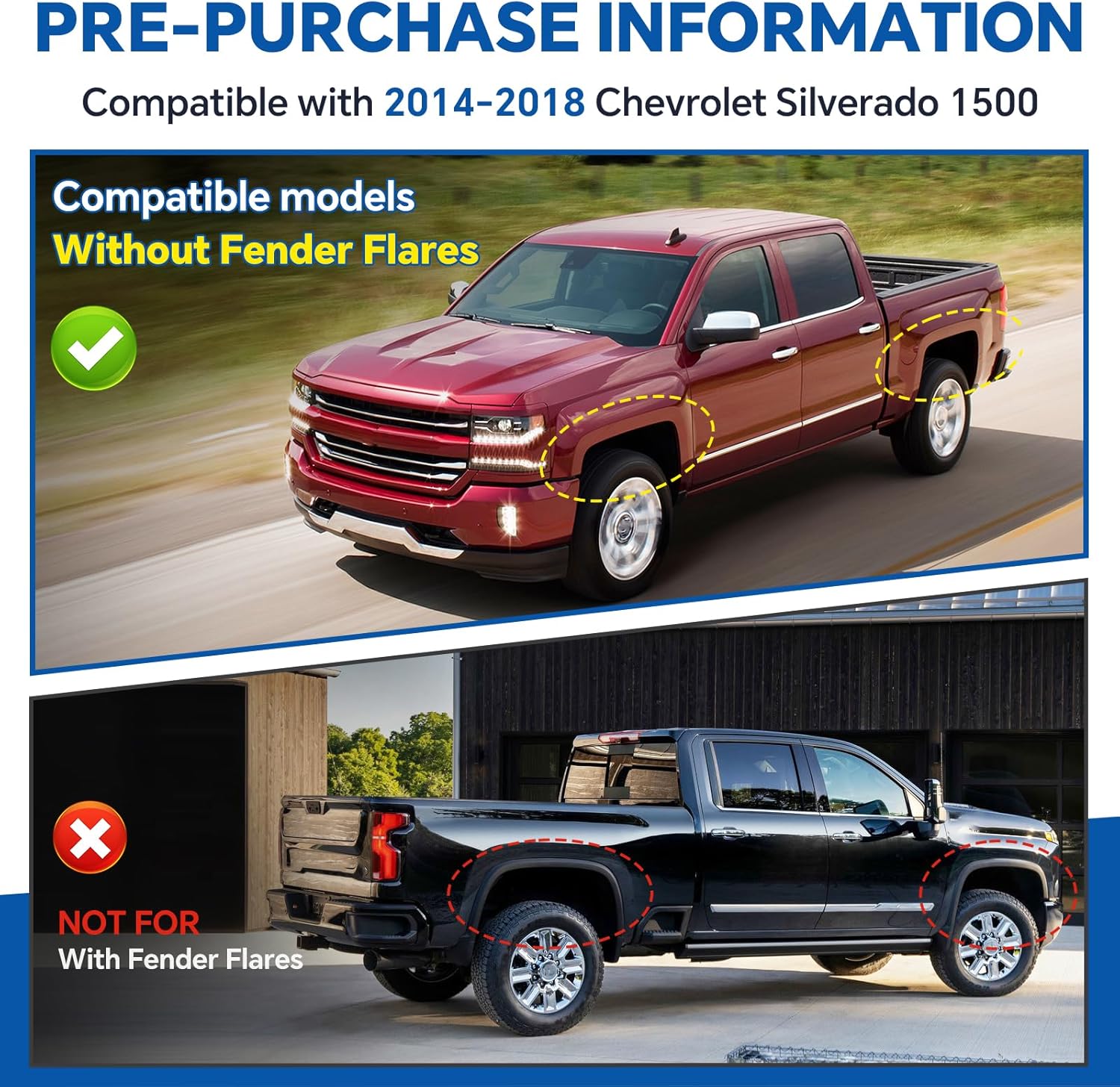 Mud Flaps for 2018 2017 2016 2015 2014Chevy Silverado 1500 | Front and Rear Mud Flap| All Weather Splash Guards, Durable |No Drilling Required （4PCS）