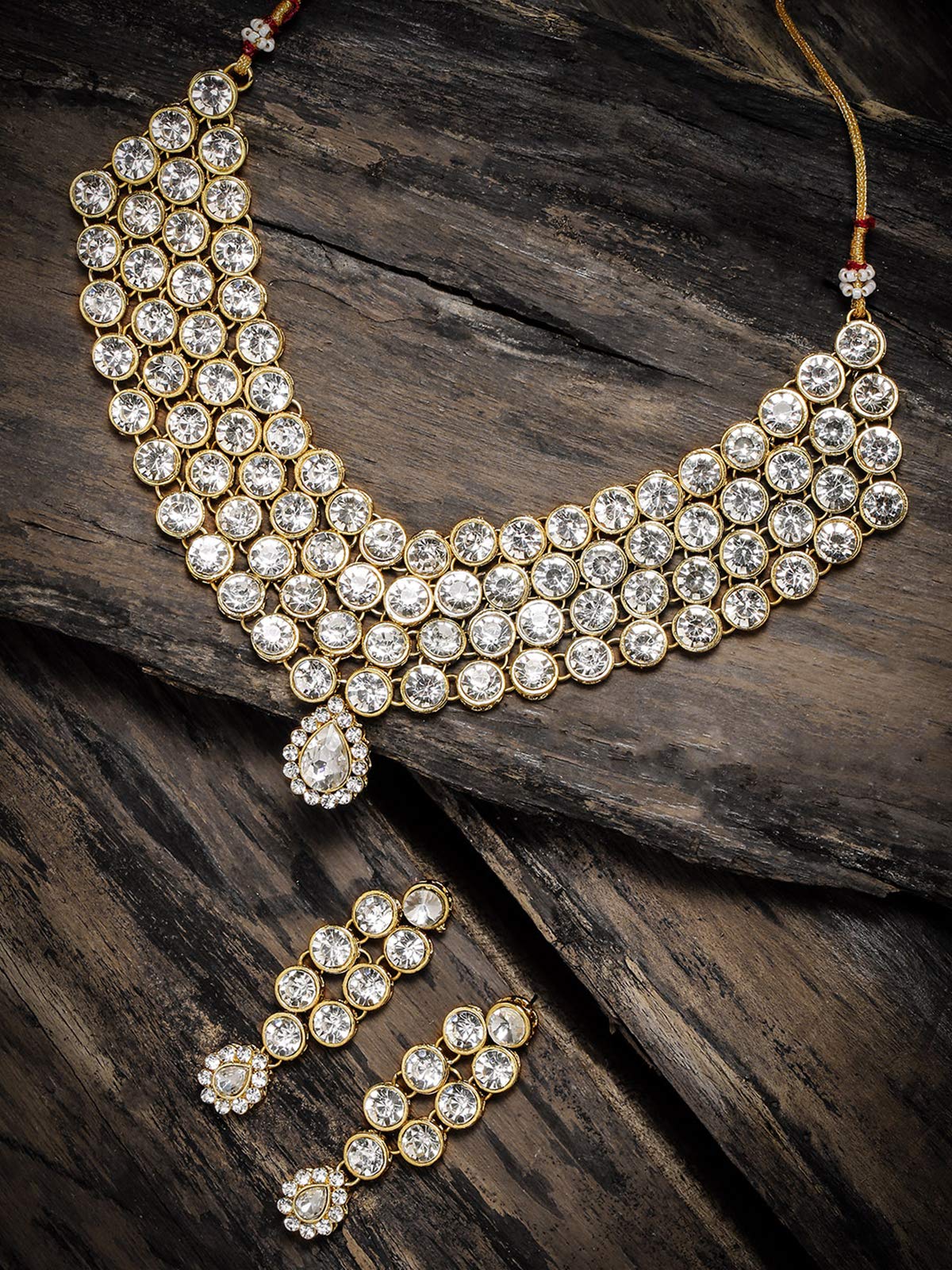 Women's Toned Ethnic Stones Studded Necklace Set