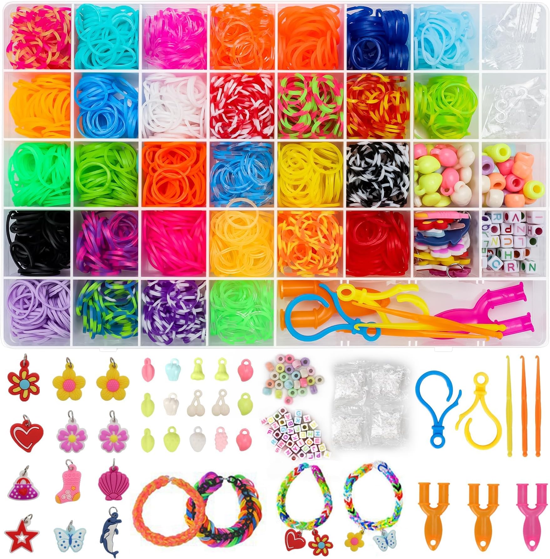 2500+ Loom Bands Craft Kit for Kids, 30 Colors Loom Rubber Bands for DIY Bracelet Making Kits, Loom Twist Bands with More Accessories in Storage Case for Party, X-mas Birthday Gift for Kids