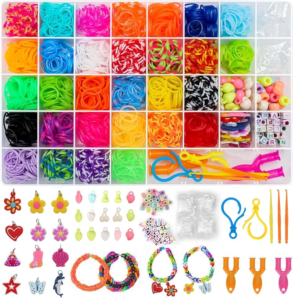 2500+ Loom Bänder Set, 40 Rastern Bunte Gummibänder Kit für Armbänder, DIY Elastisches Loombänder Ki